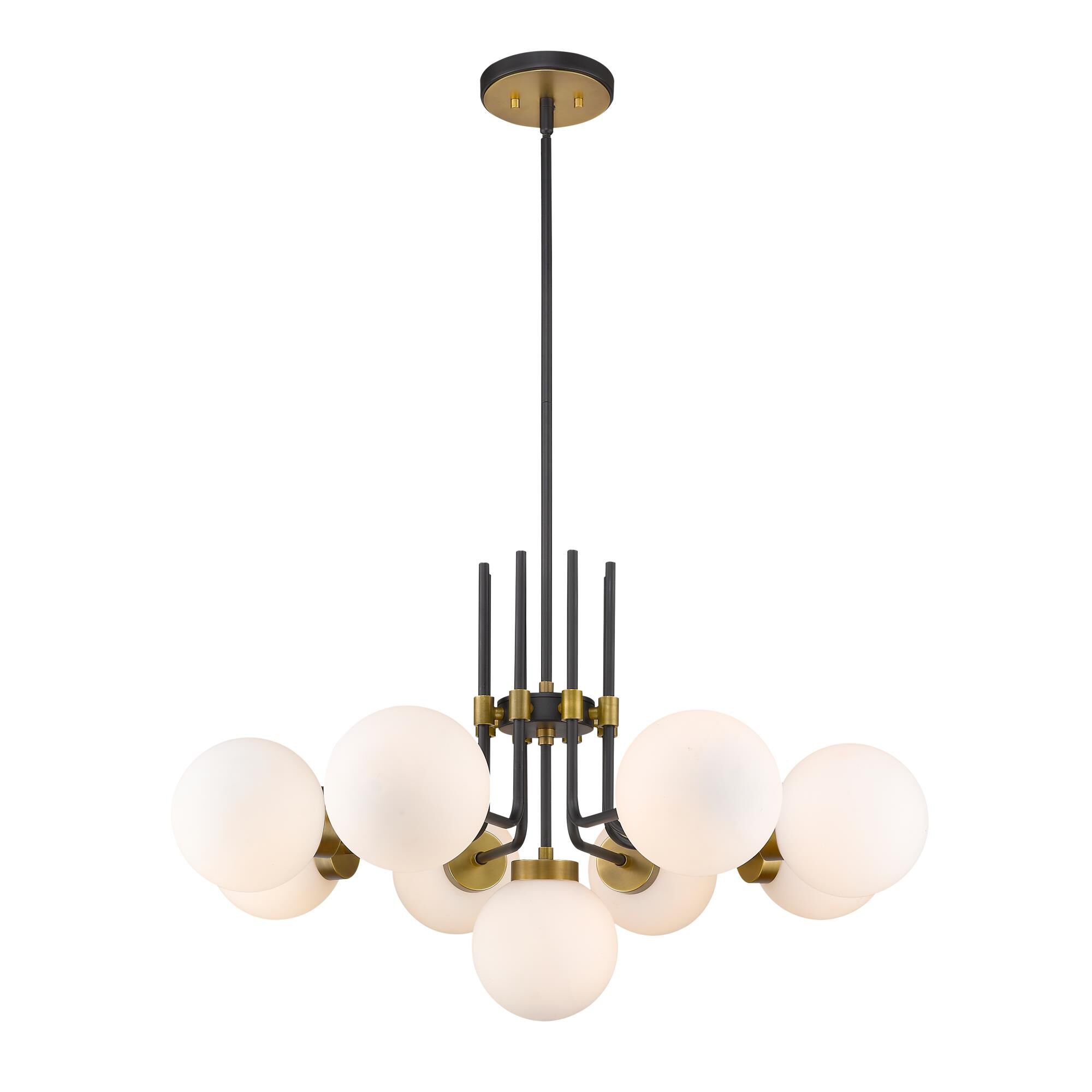 Shown in Matte Black + Olde Brass finish and Glass shade