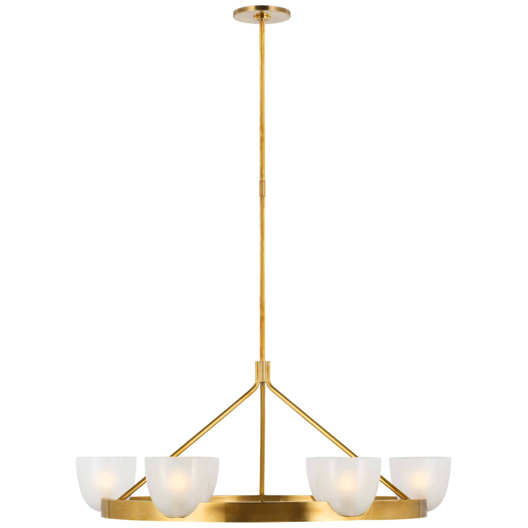 Shown in Hand-Rubbed Antique Brass finish and Frosted glass