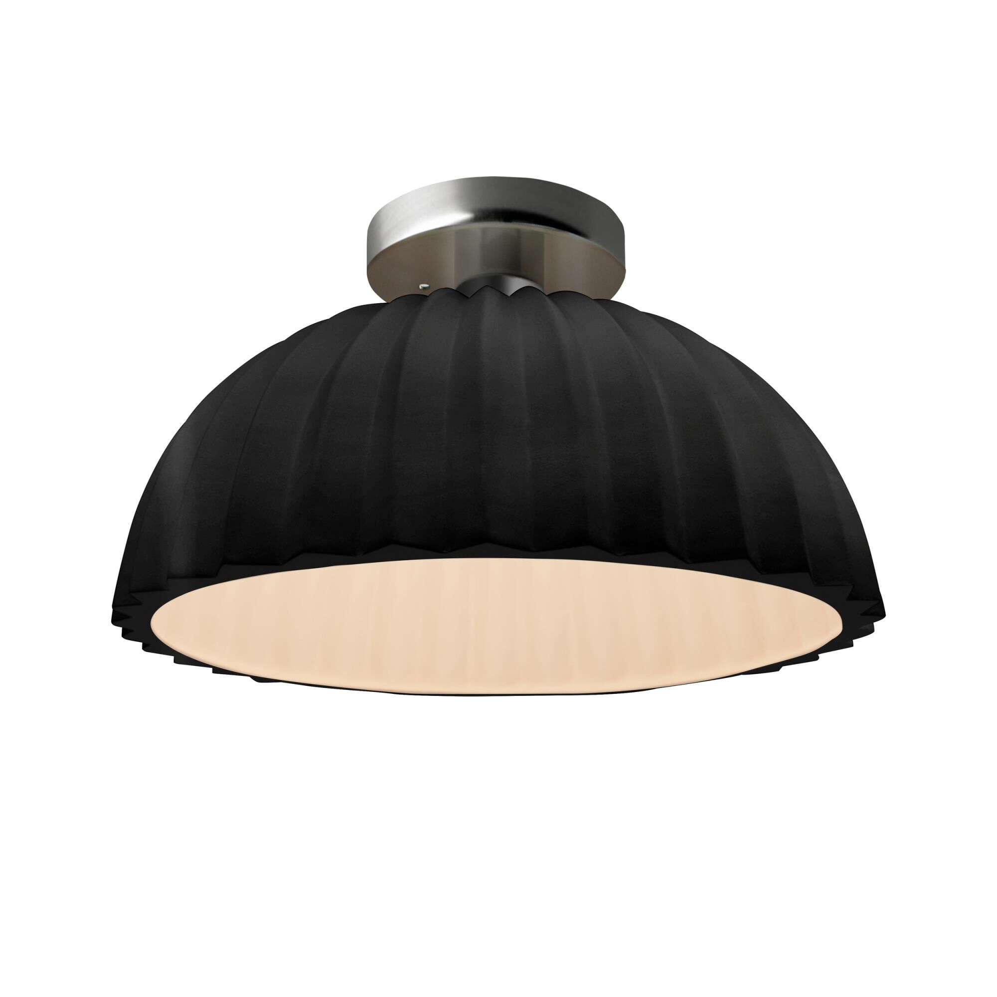 Shown in Brushed Nickel finish and Gloss Black With Matte White Internal Finish shade