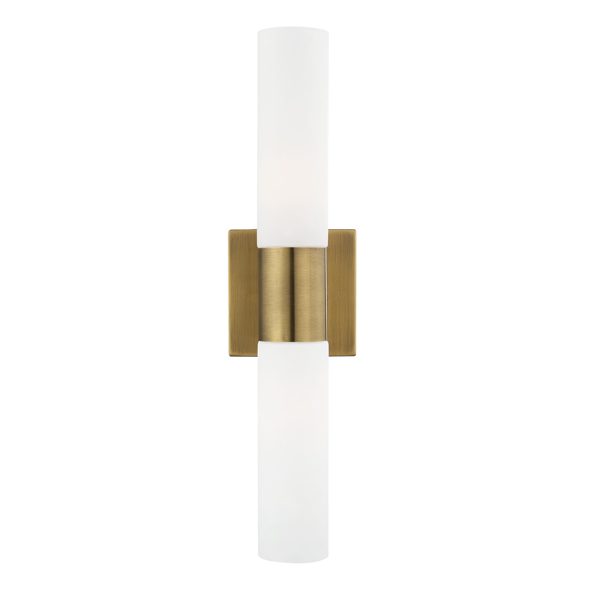 Shown in Antique Brass finish and Hand Blown Satin Opal White Twist Lock glass
