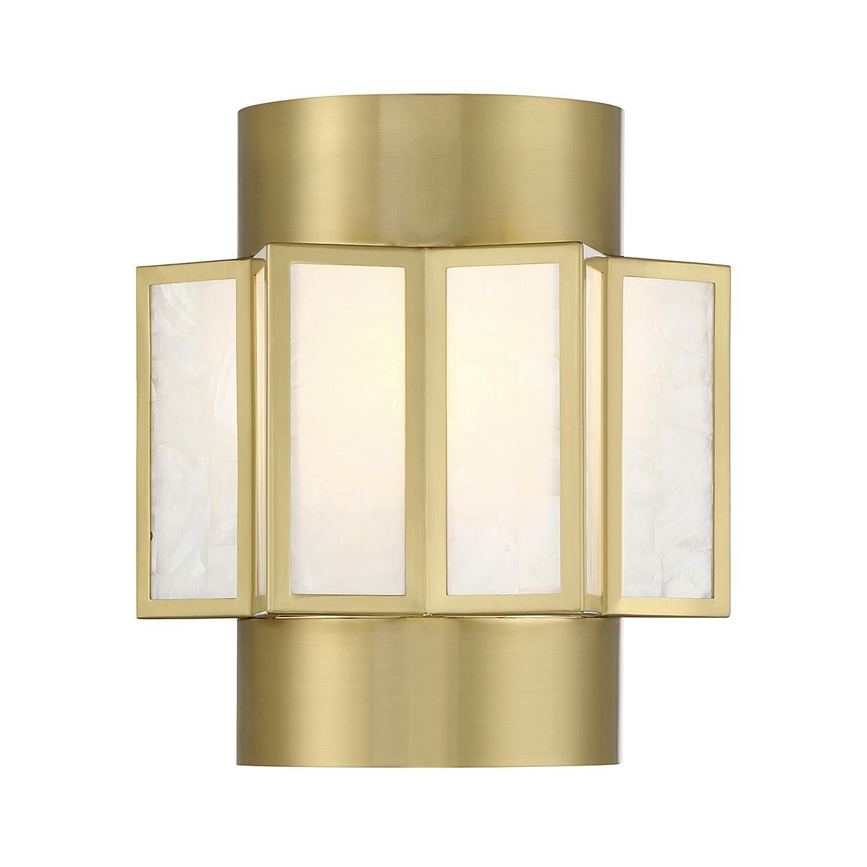 Shown in Warm Brass finish and Capiz Shell shade