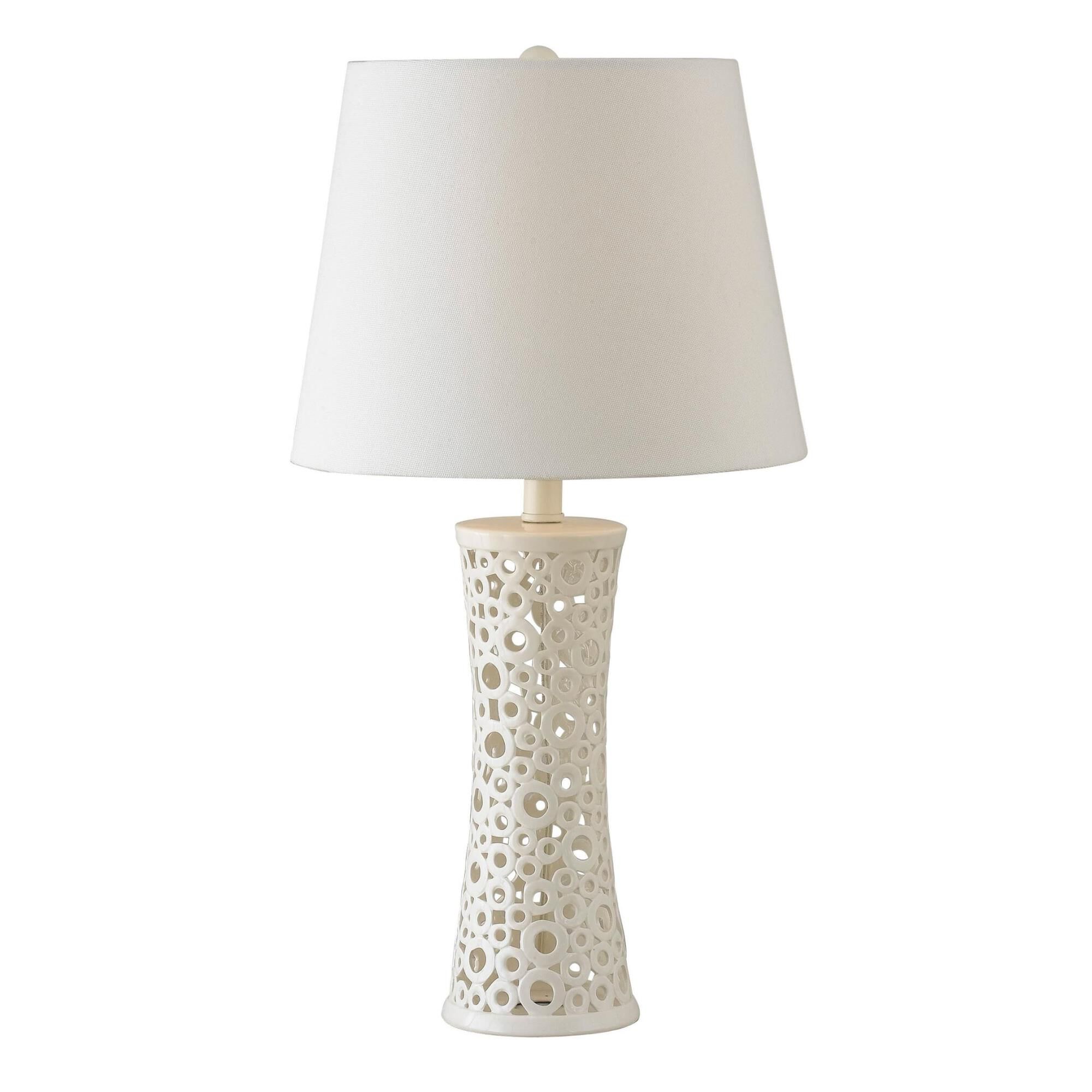 Shown in White Ceramic finish and White Tapered Drum shade
