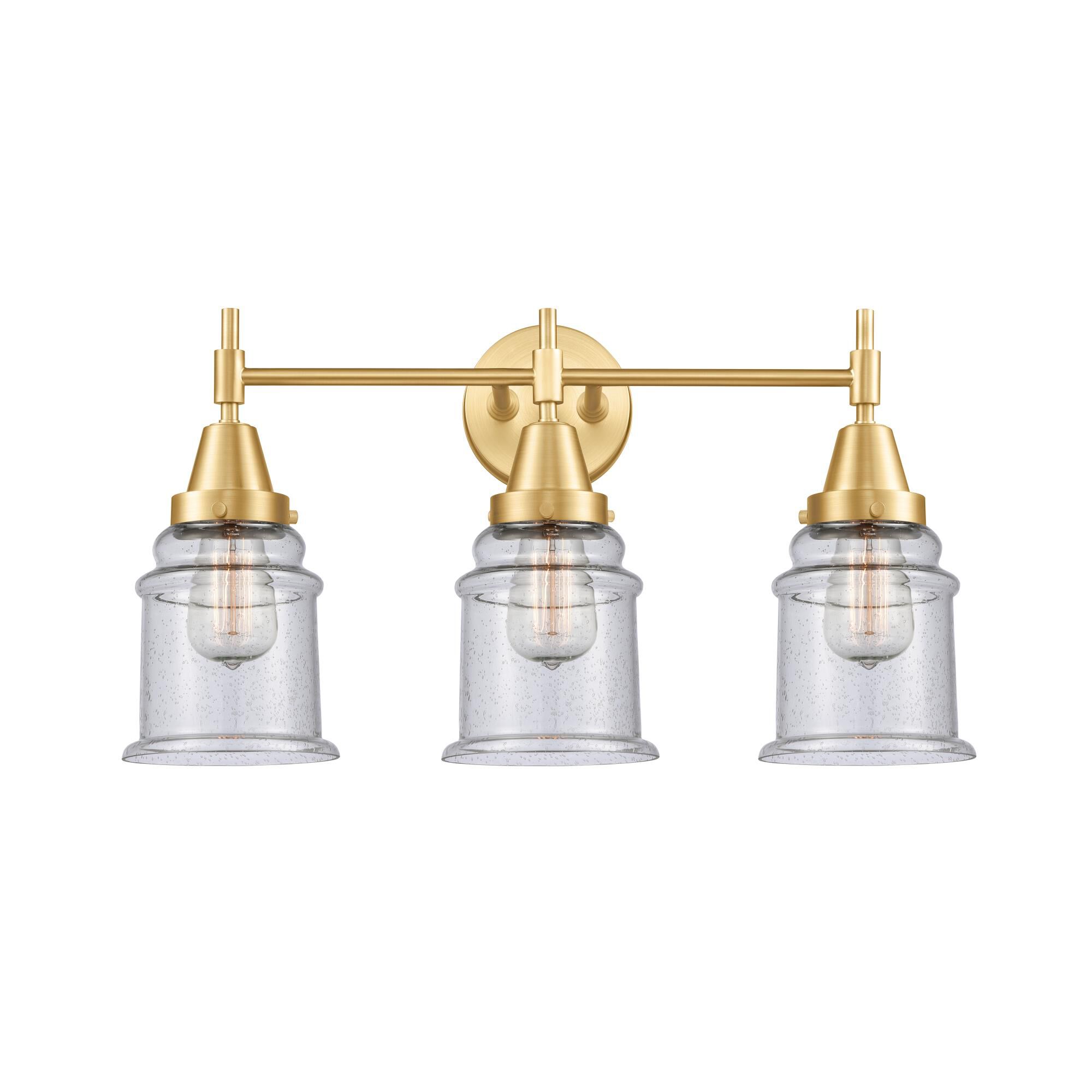 Shown in Satin Gold finish and Seedy Canton glass