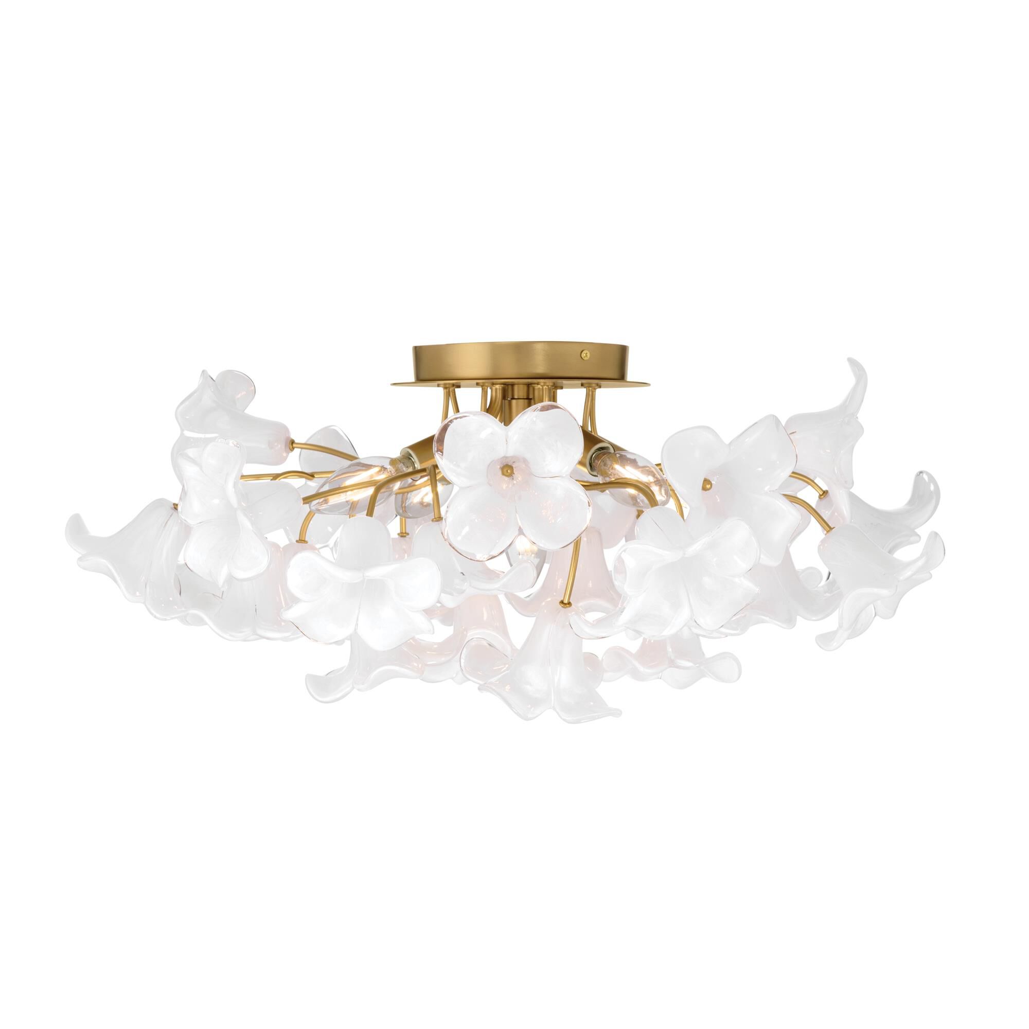 Shown in Legacy Brass finish and White Swirl glass