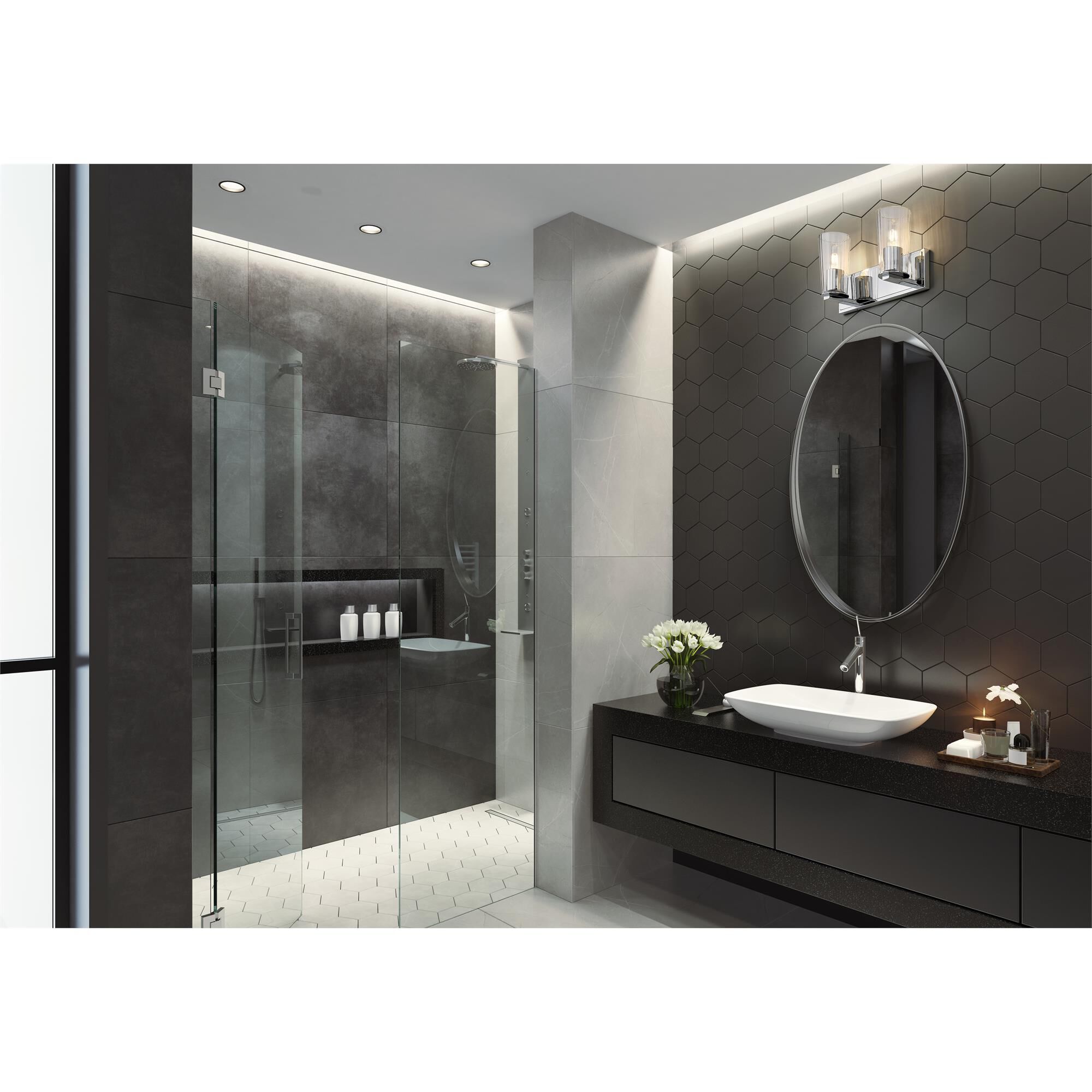 Shown in Chrome finish and Clear glass and Clear shade