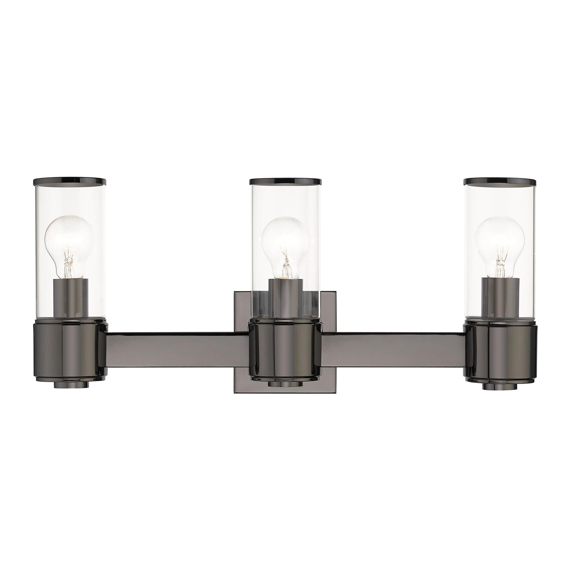 Shown in Black Chrome finish and Clear Glass shade