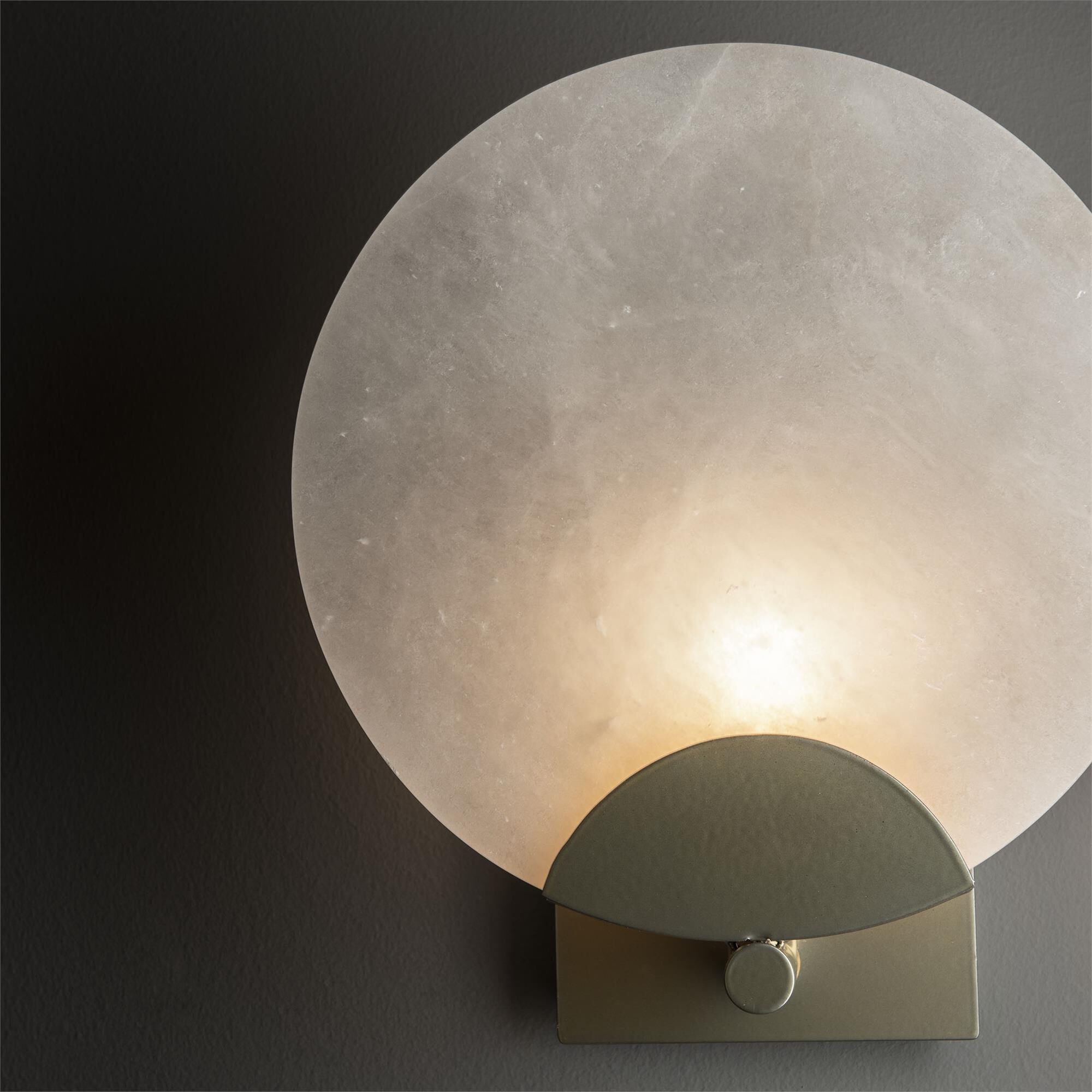 Shown in Modern Brass finish and White Alabaster shade