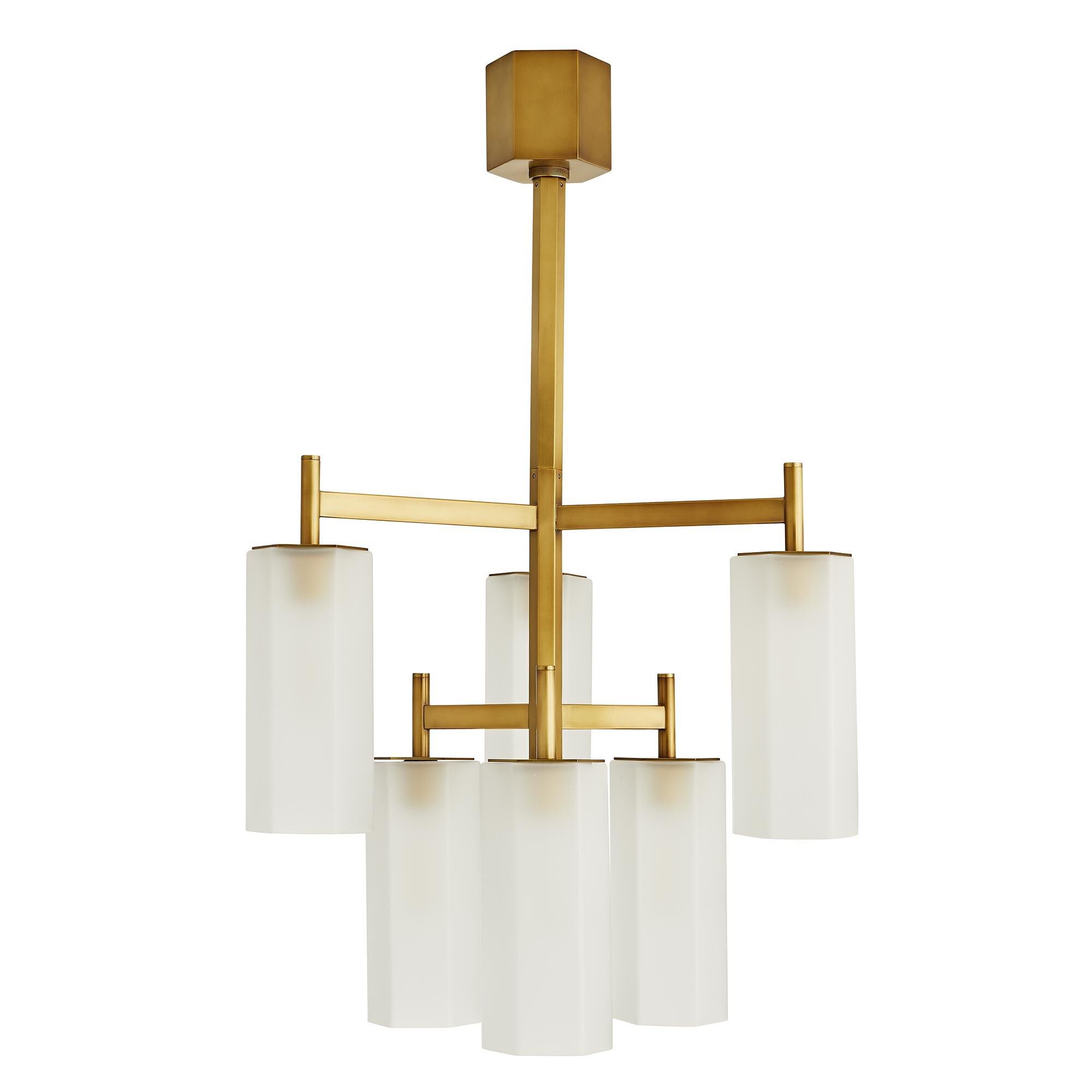 Shown in Antique Brass finish and Frosted glass