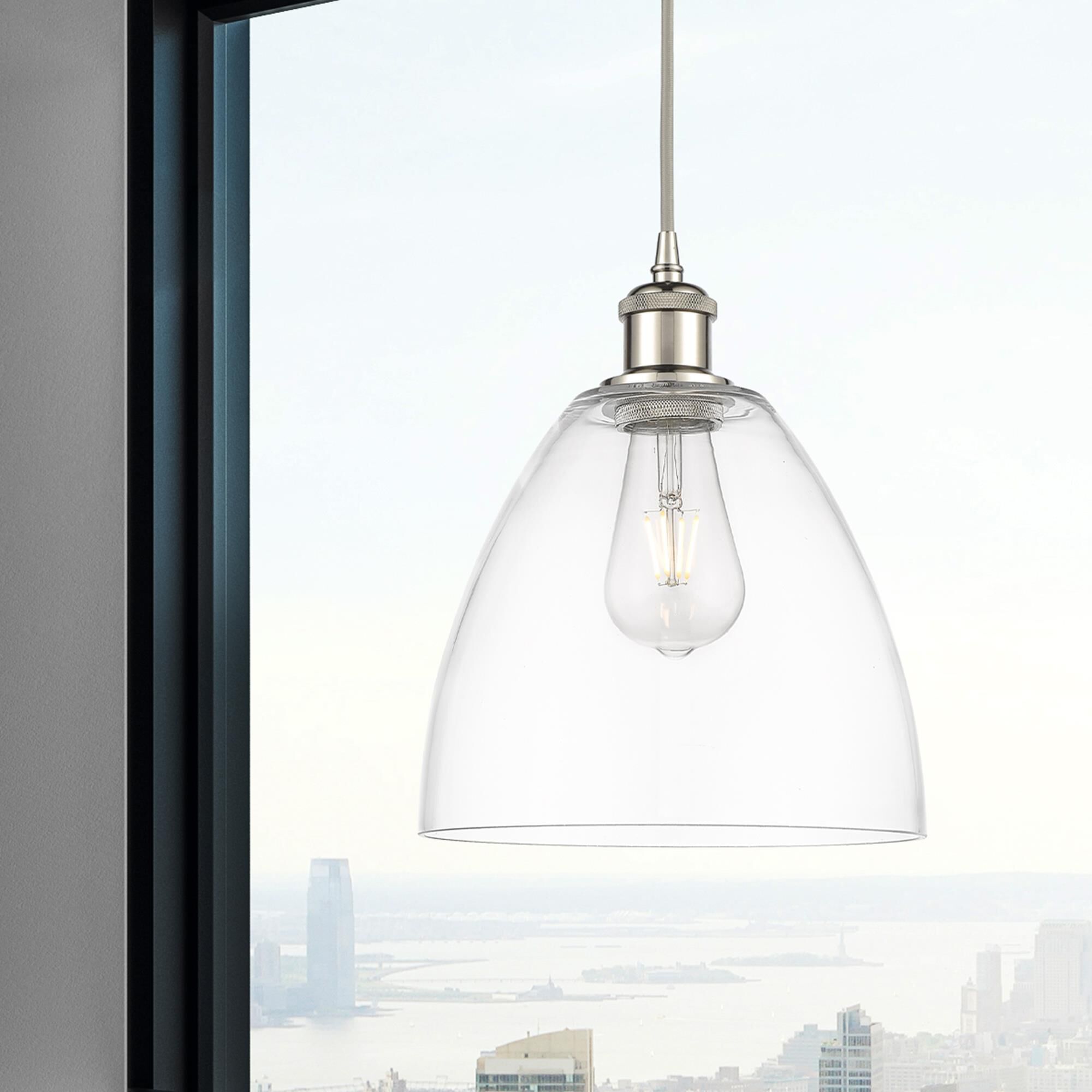 Shown in Polished Nickel finish and Cased Matte White glass