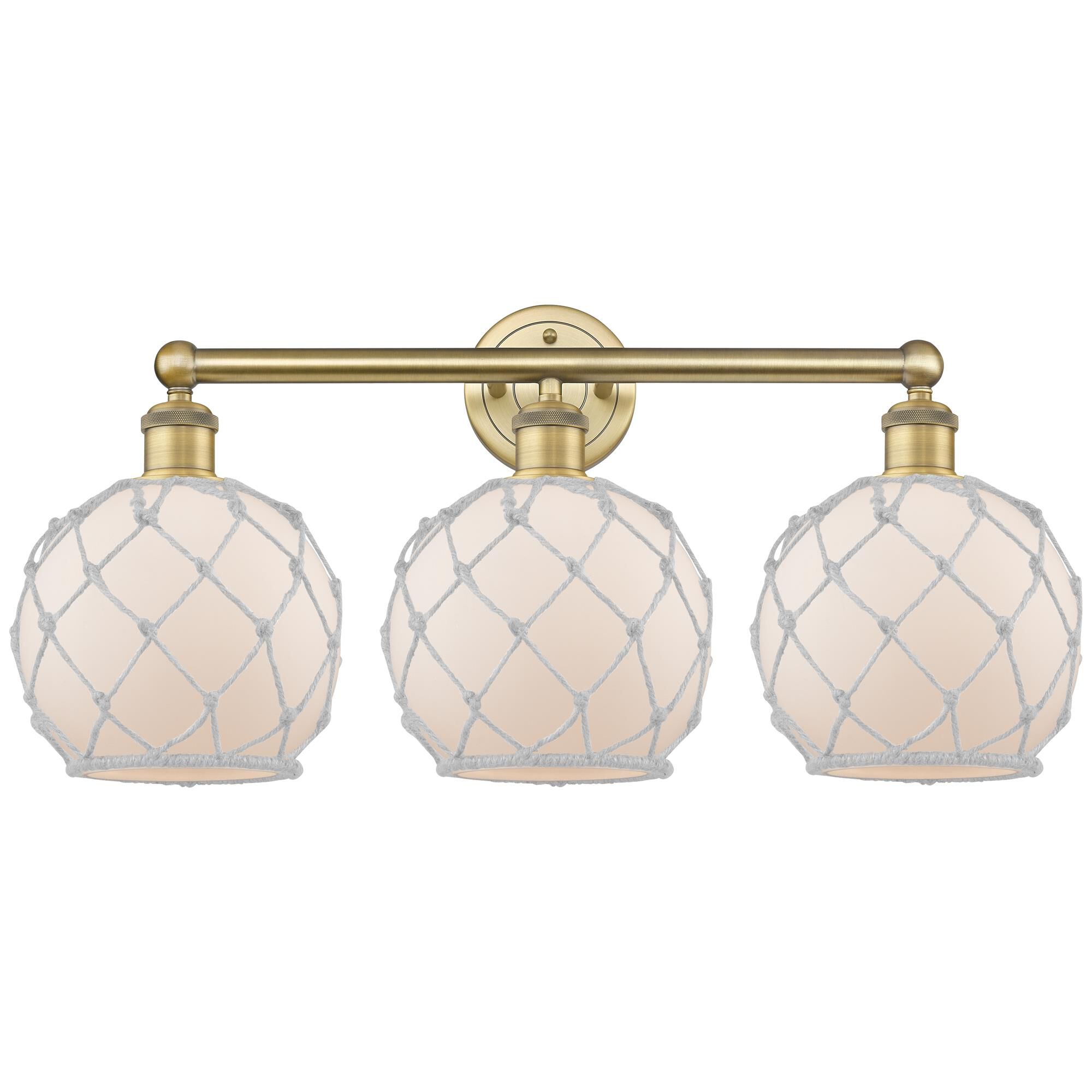 Shown in Brushed Brass finish and White with White Rope glass