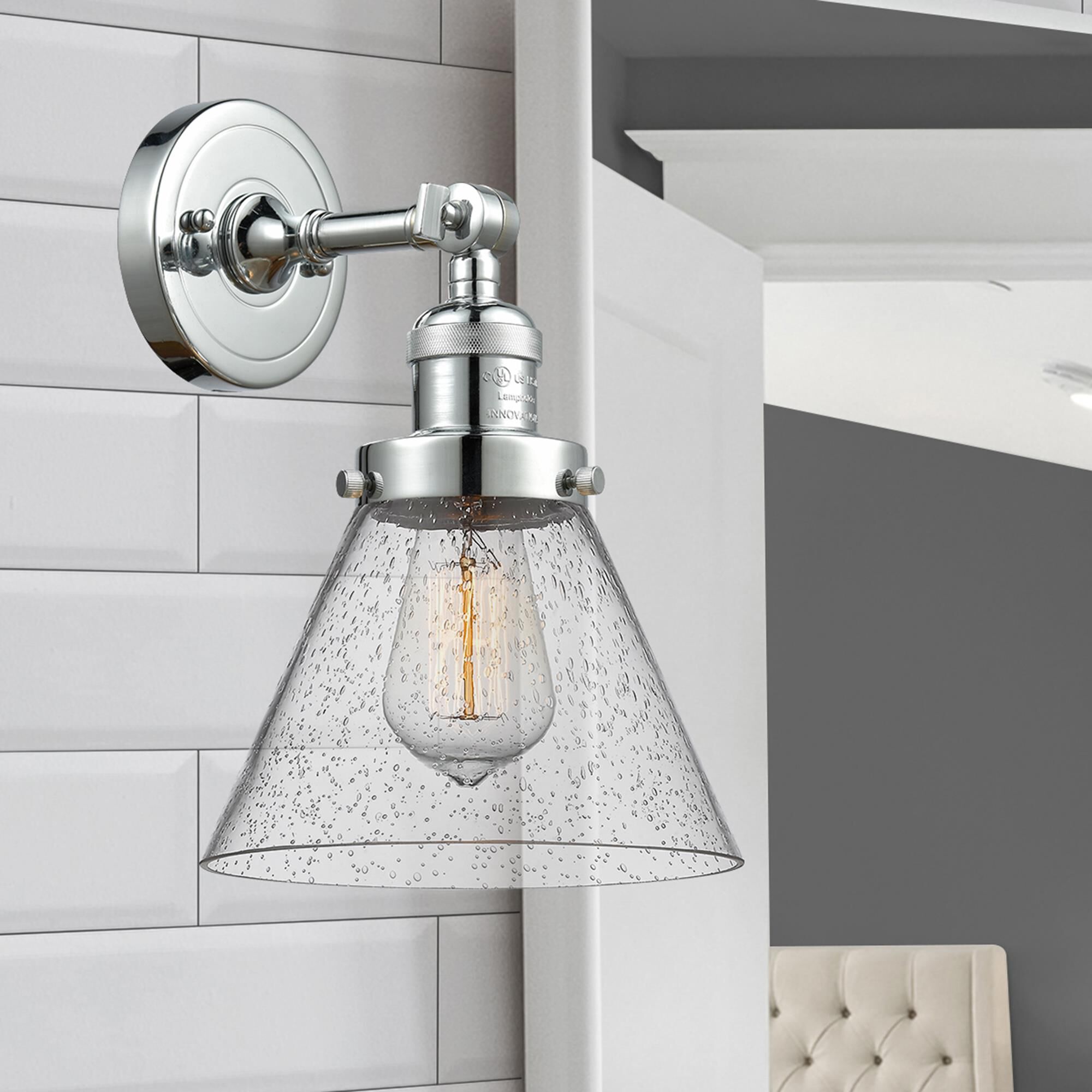 Shown in Polished Chrome finish and Seedy glass