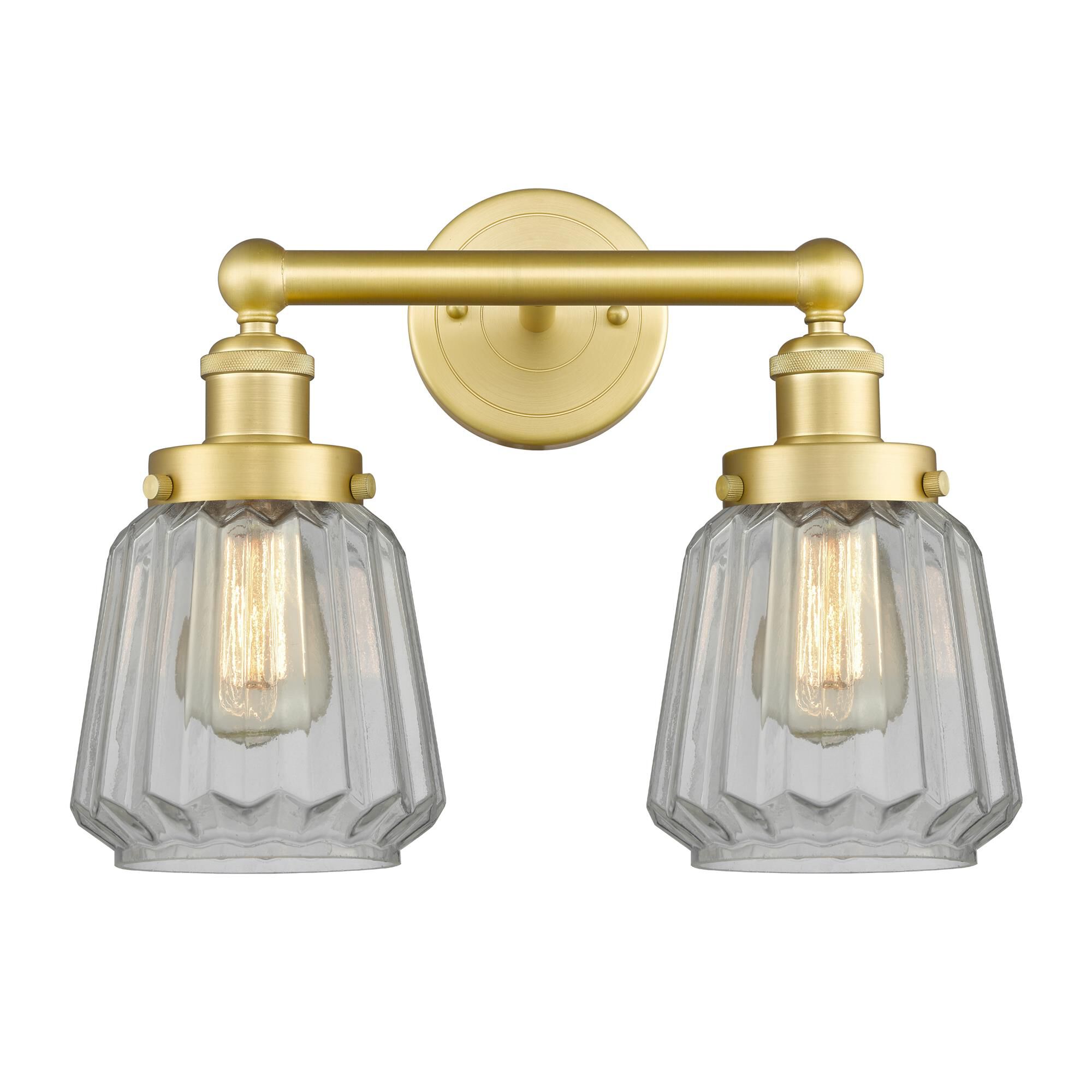 Shown in Satin Gold finish and Clear glass