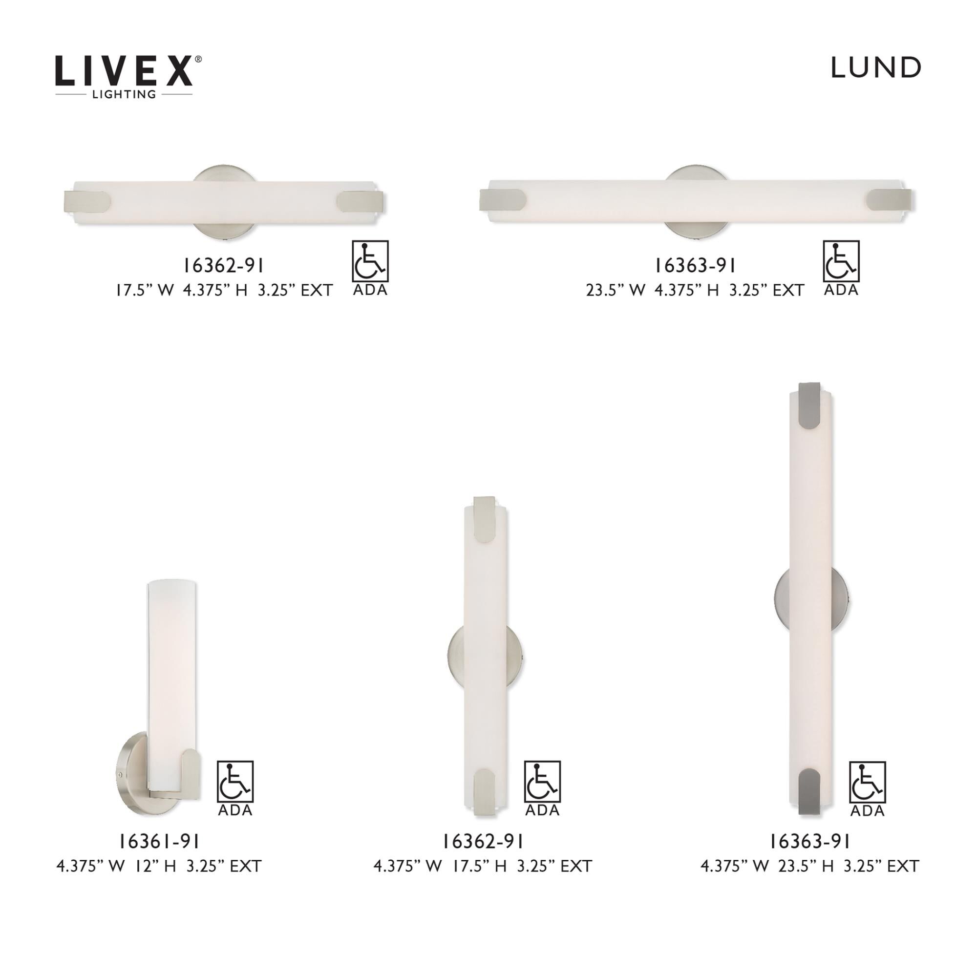 Shown in Brushed Nickel finish and Satin White Acrylic shade