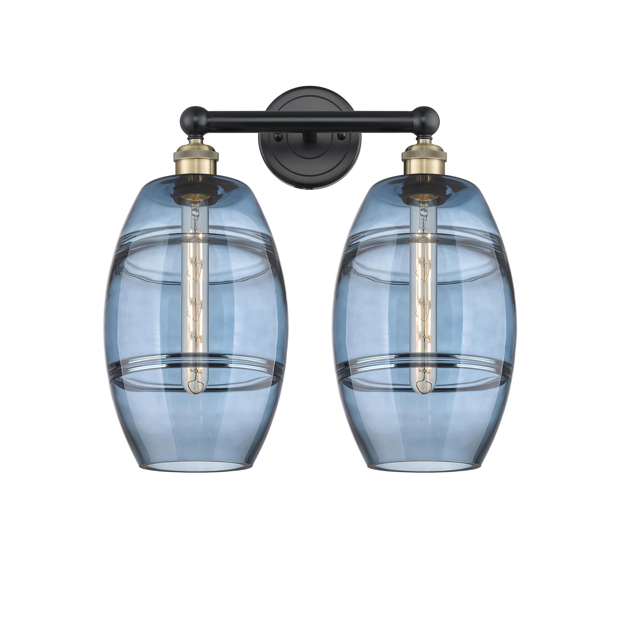 Shown in Black Antique Brass finish and Princess Blue glass