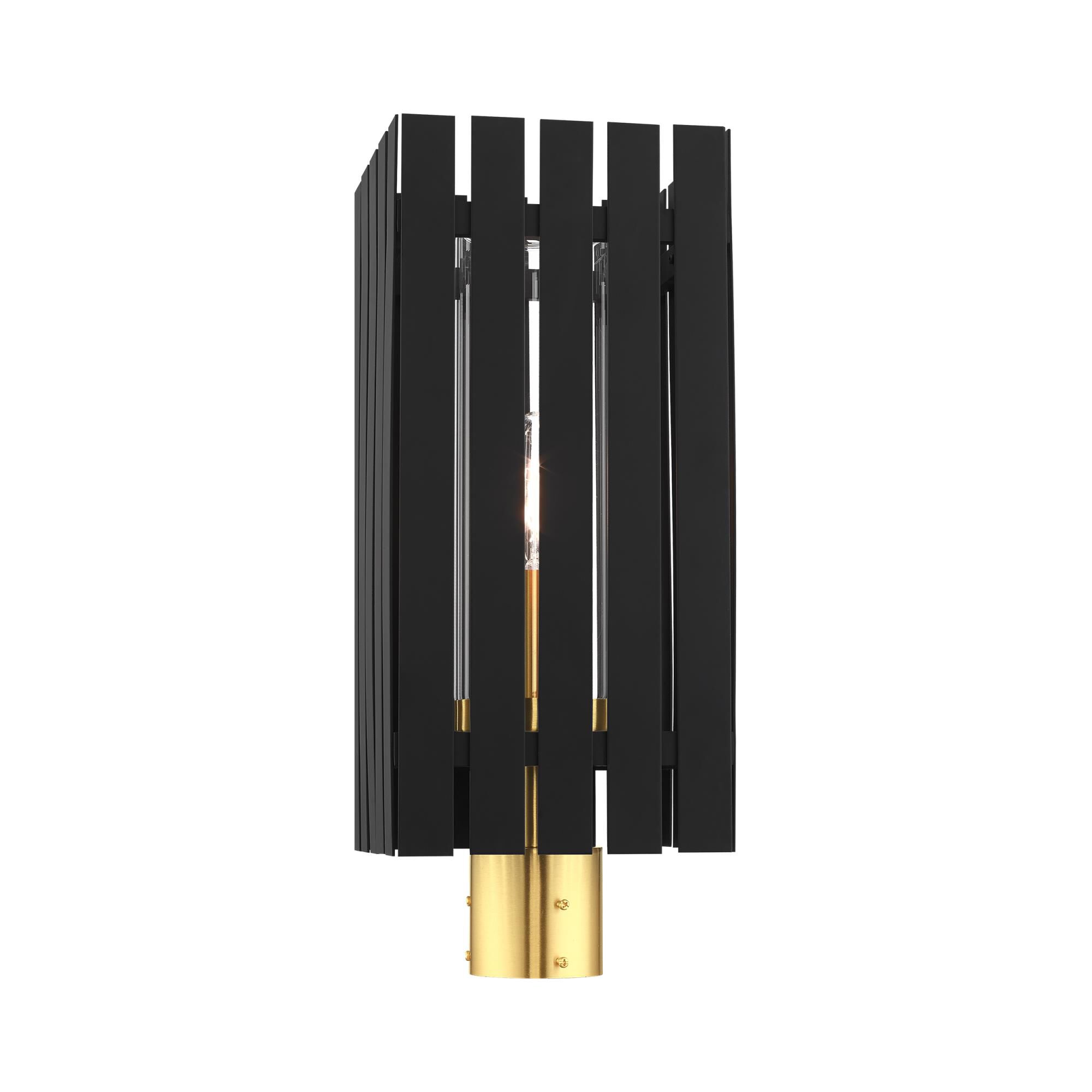 Shown in Black With Satin Brass Accents finish and Clear glass and Clear Glass shade