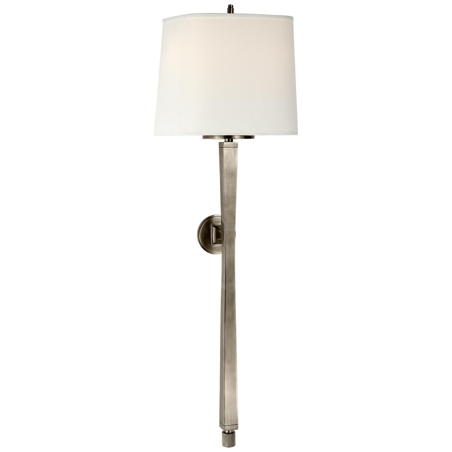 Shown in Antique Nickel finish and Linen Shield shade