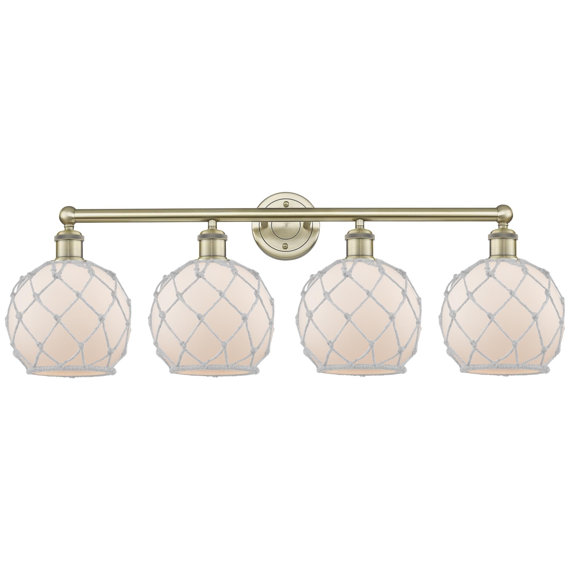 Shown in Antique Brass finish and White with White Rope glass