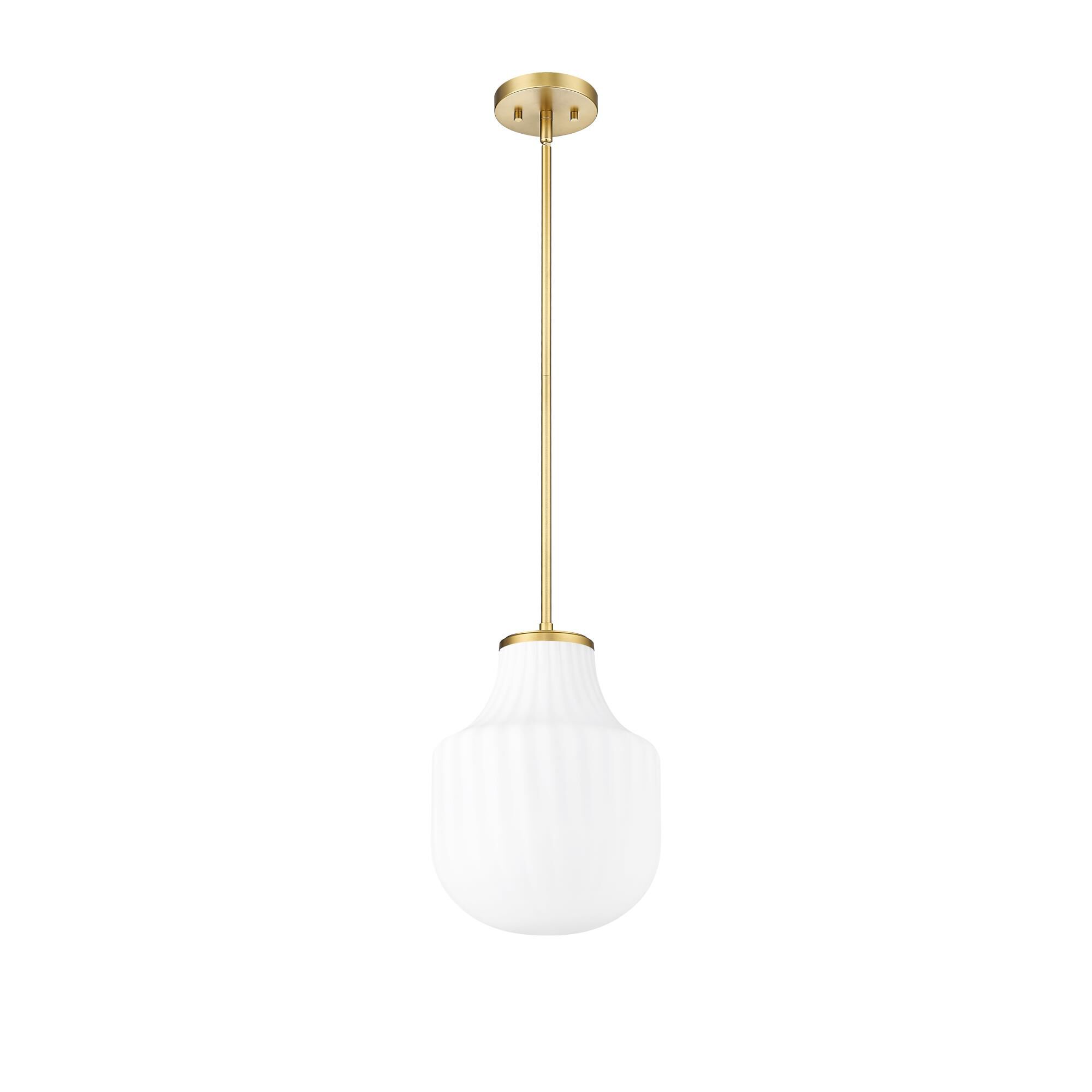 Shown in Modern Gold finish and White Opal glass and White Opal shade