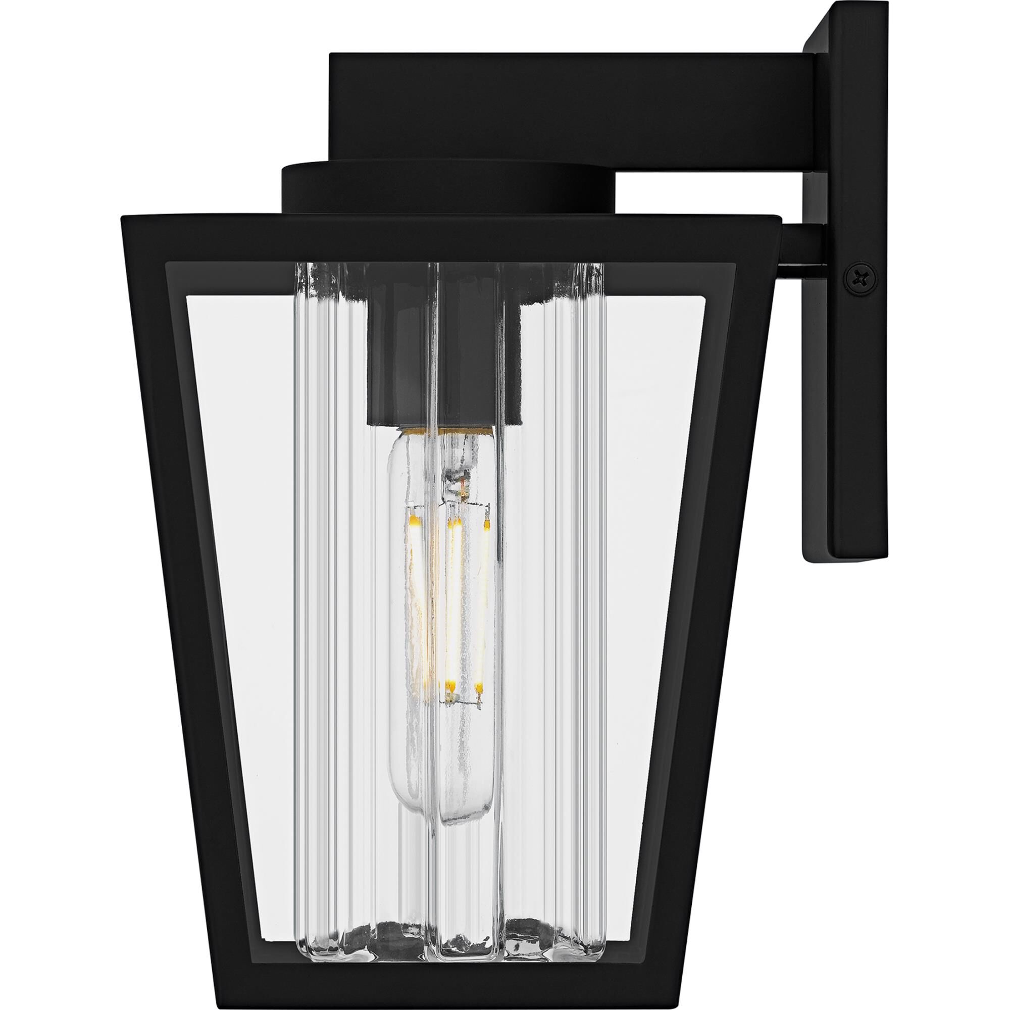 Shown in Matte Black finish and Clear Glass With Ribbed Interior, Clear Tempered Glass Panel shade