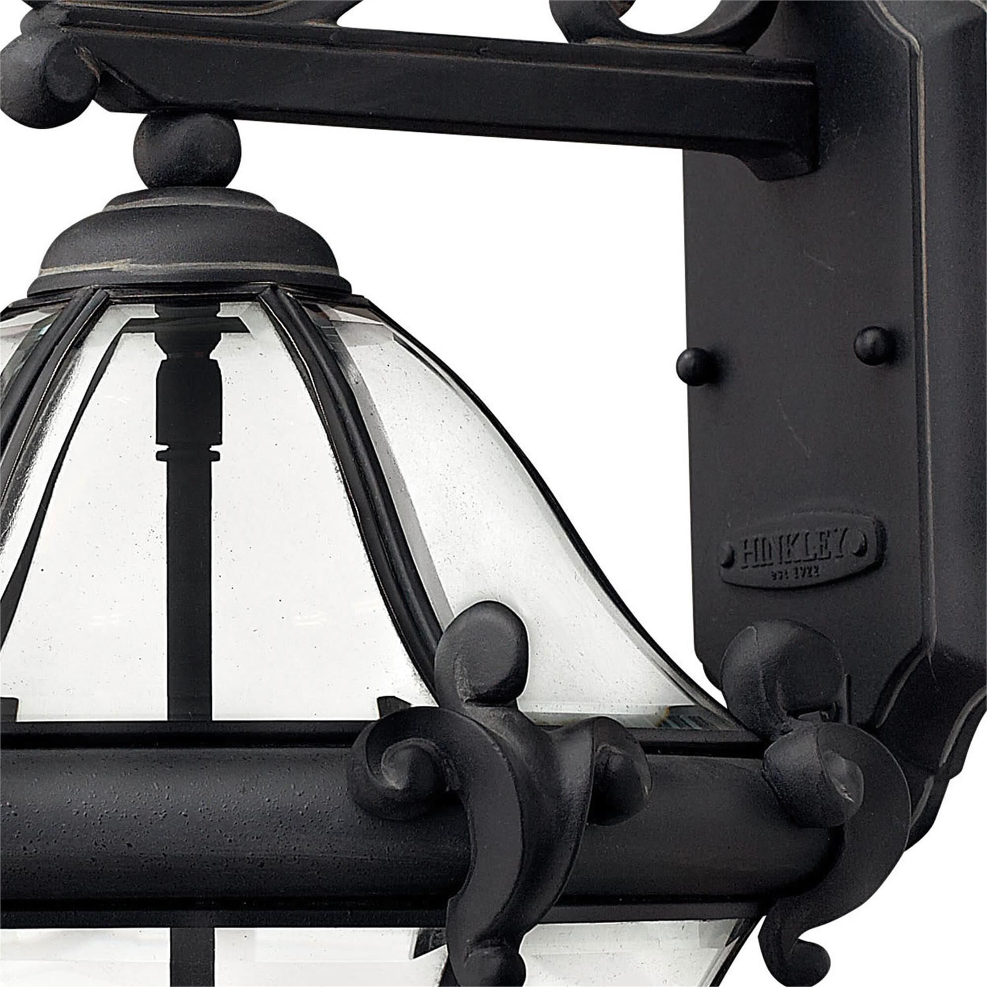 Shown in Museum Black finish and Clear, Bent, Beveled And Bound glass