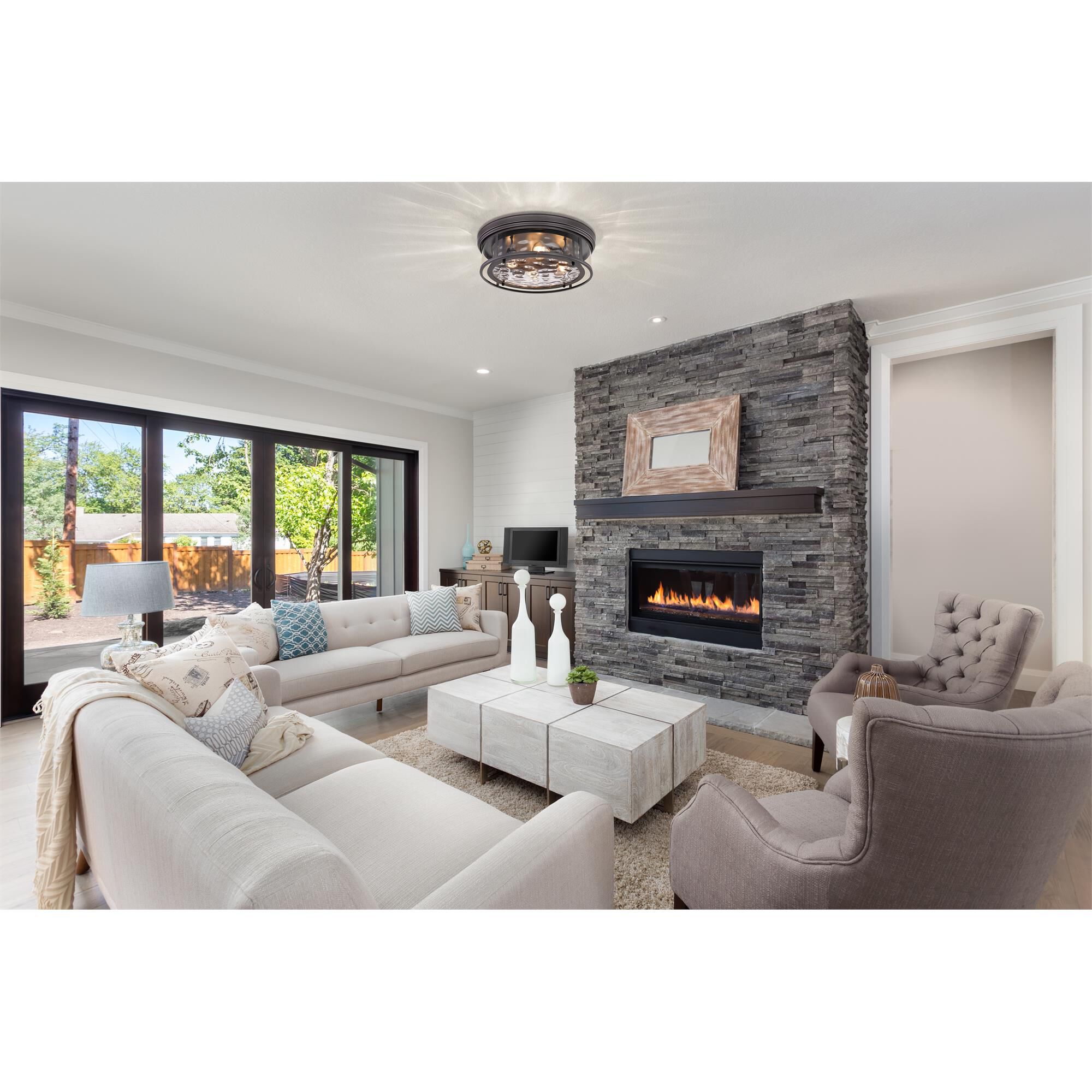 Shown in Bronze finish and Inner Clear Water and Outer Clear glass and No Shade shade