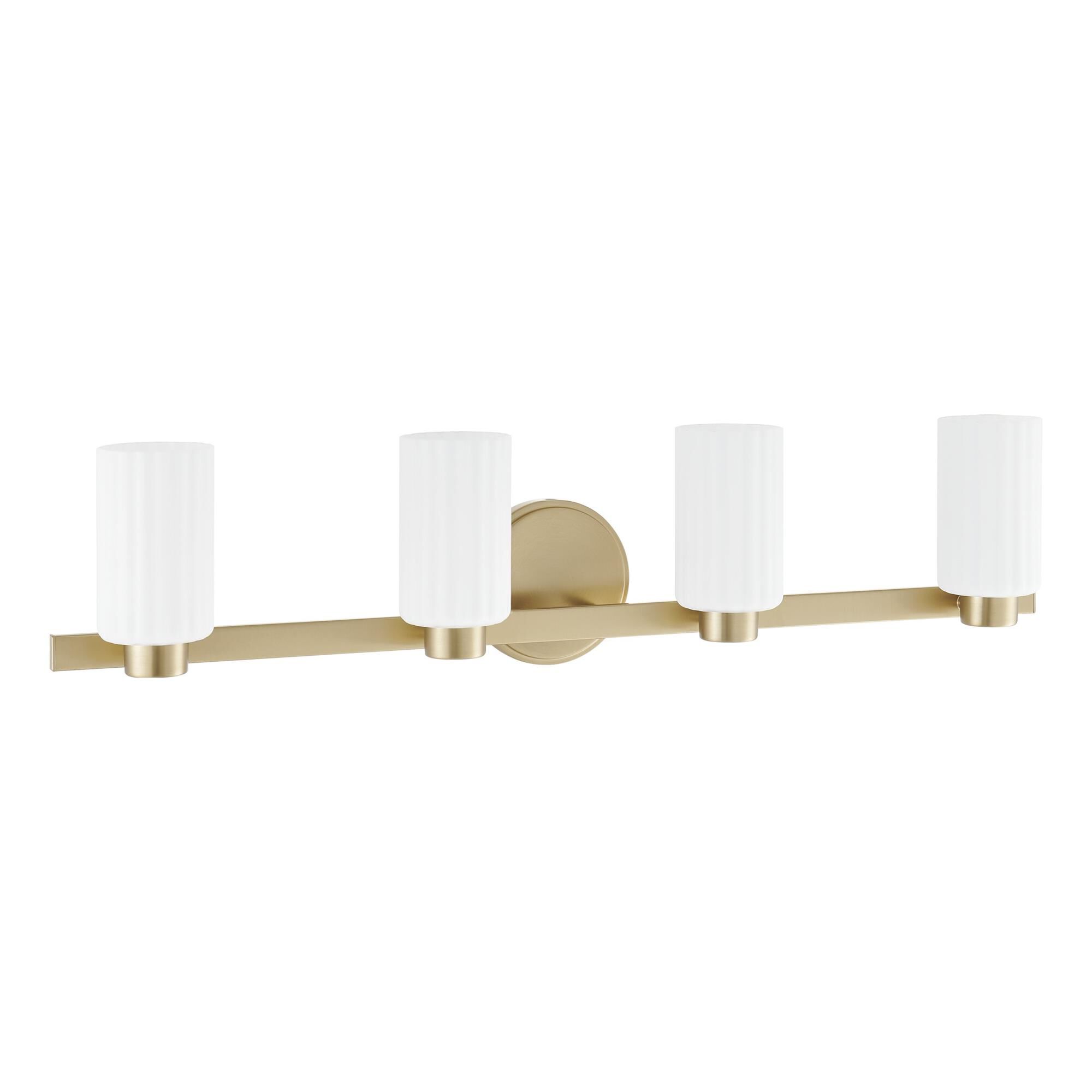 Shown in Champagne Gold finish and Etched Opal Ribbed glass
