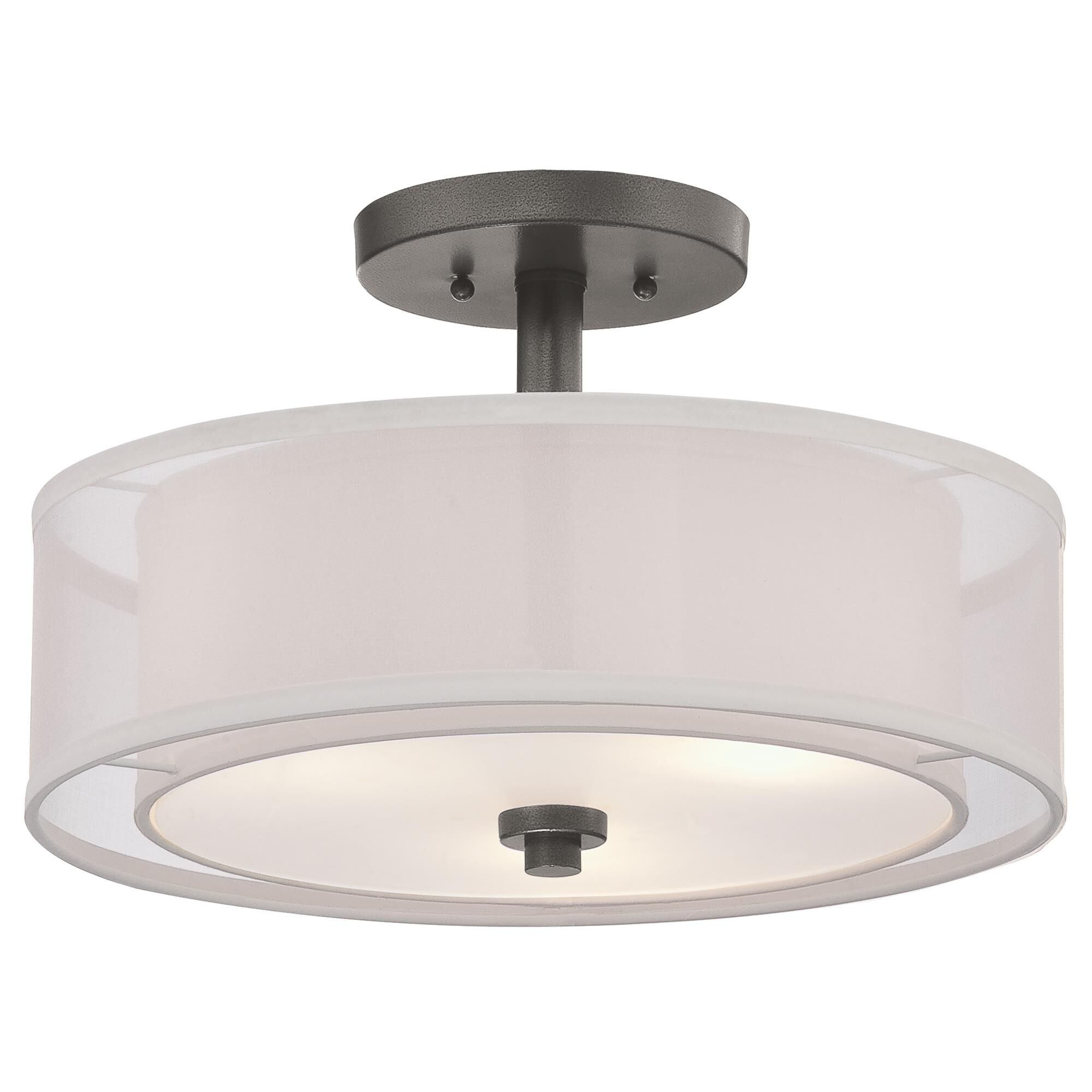 Shown in Smoked Iron finish and Translucent Silver Linen W/Off-White Linen Inner glass and Fabric shade