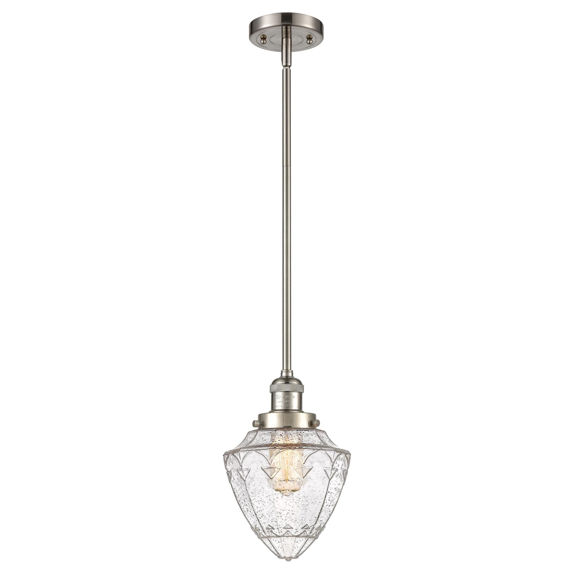 Shown in Brushed Satin Nickel finish and Seedy Small Bullet glass