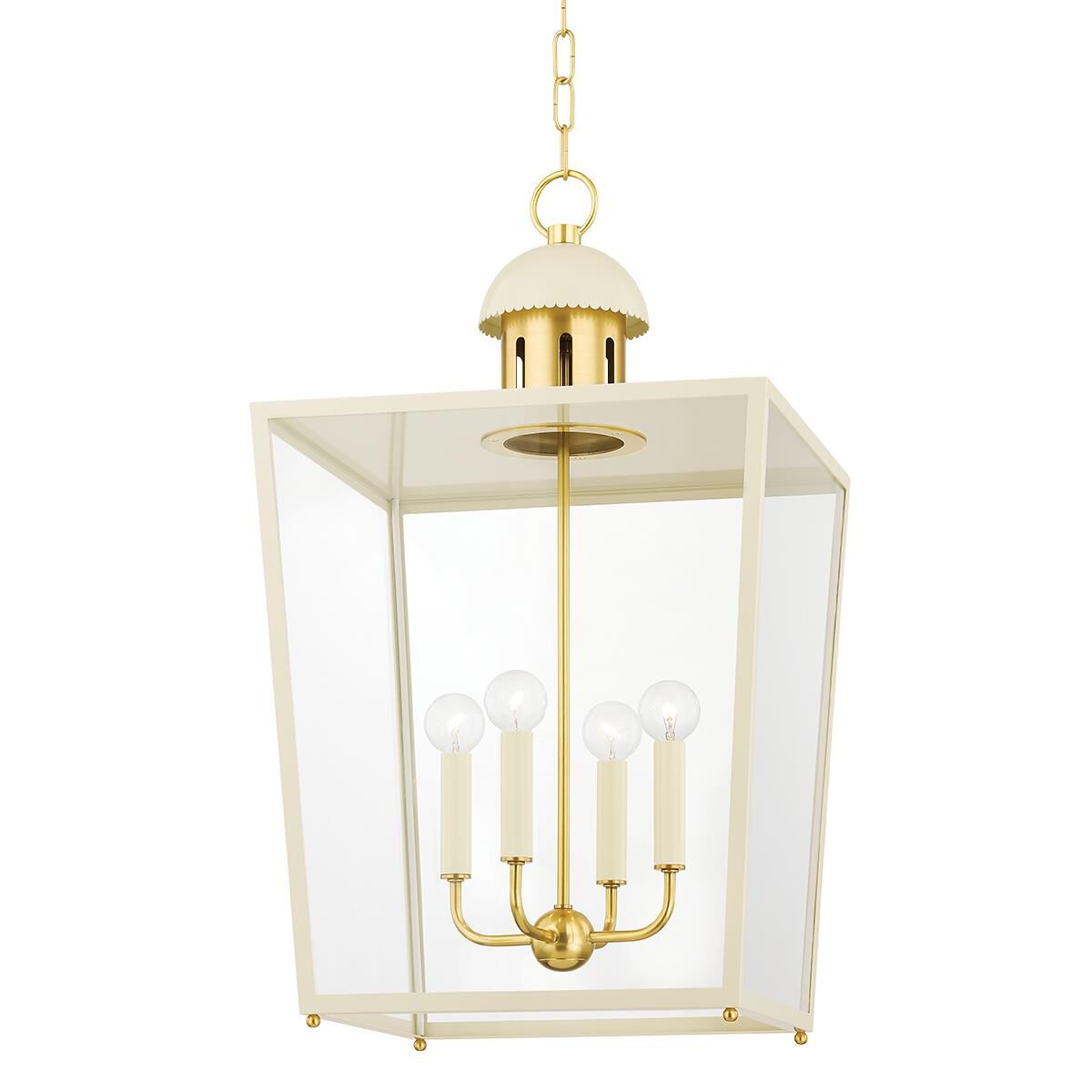 Shown in Aged Brass and Soft Cream finish and Clear glass