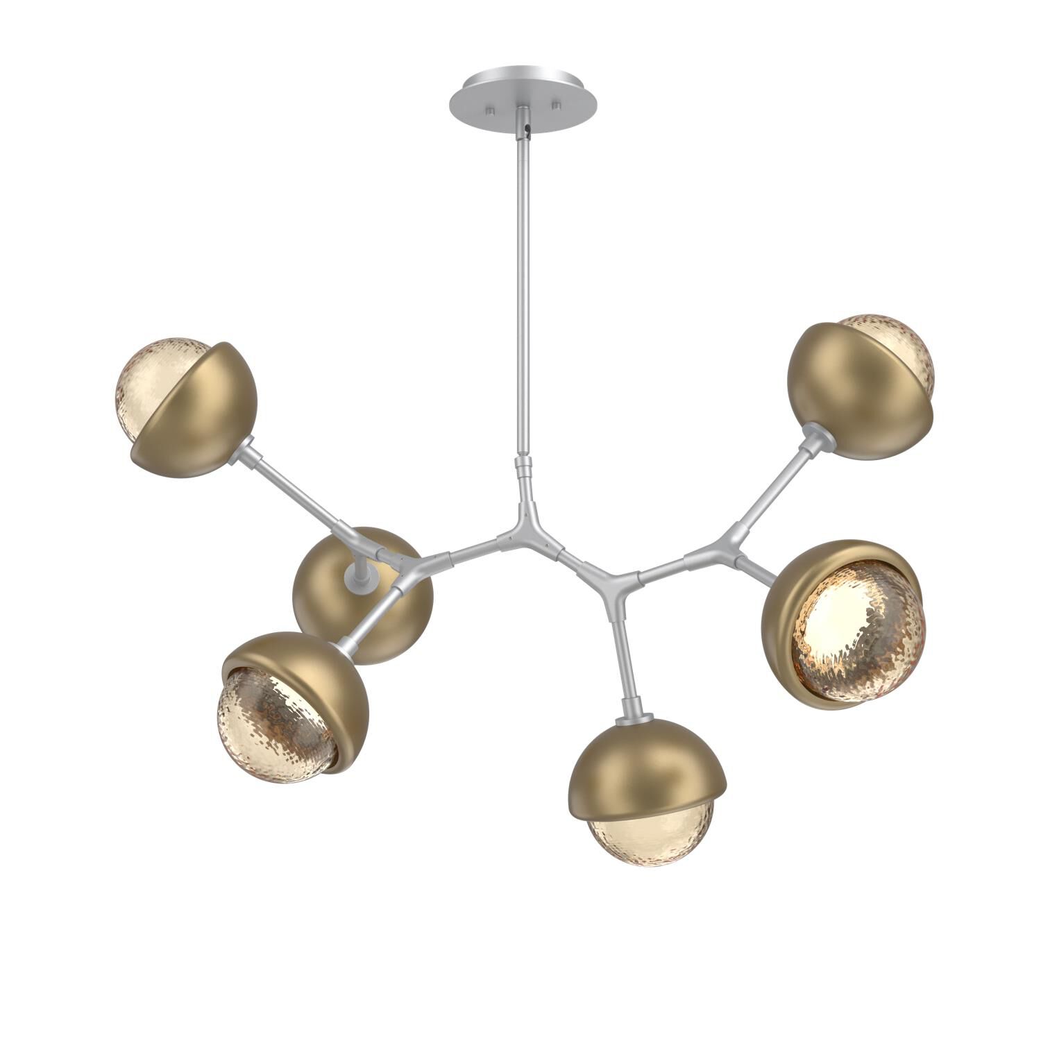 Shown in Classic Silver finish and Amber glass and Gilded Brass accent