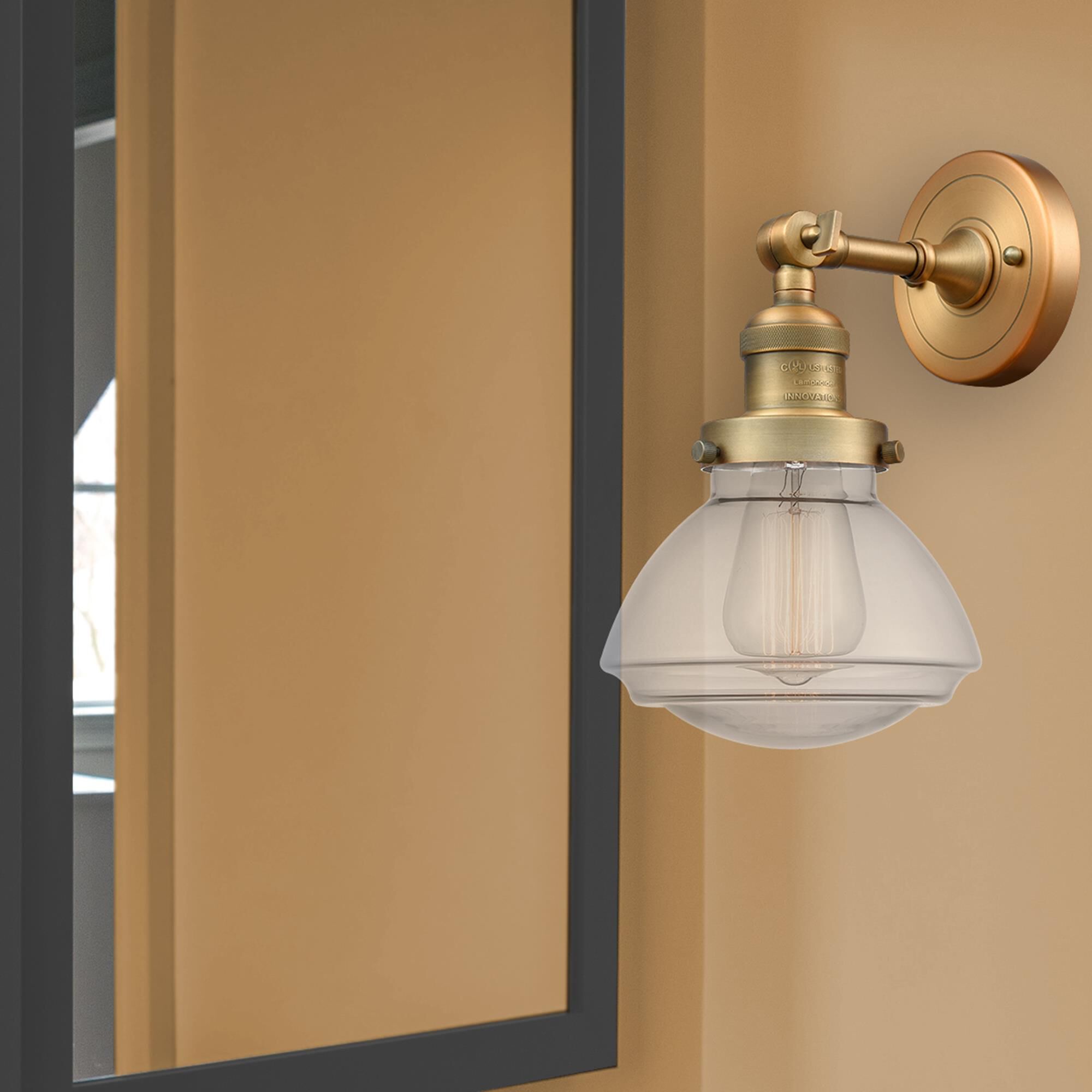 Shown in Brushed Brass finish and Bell glass and Glass shade and Bulb Tint - Amber accent