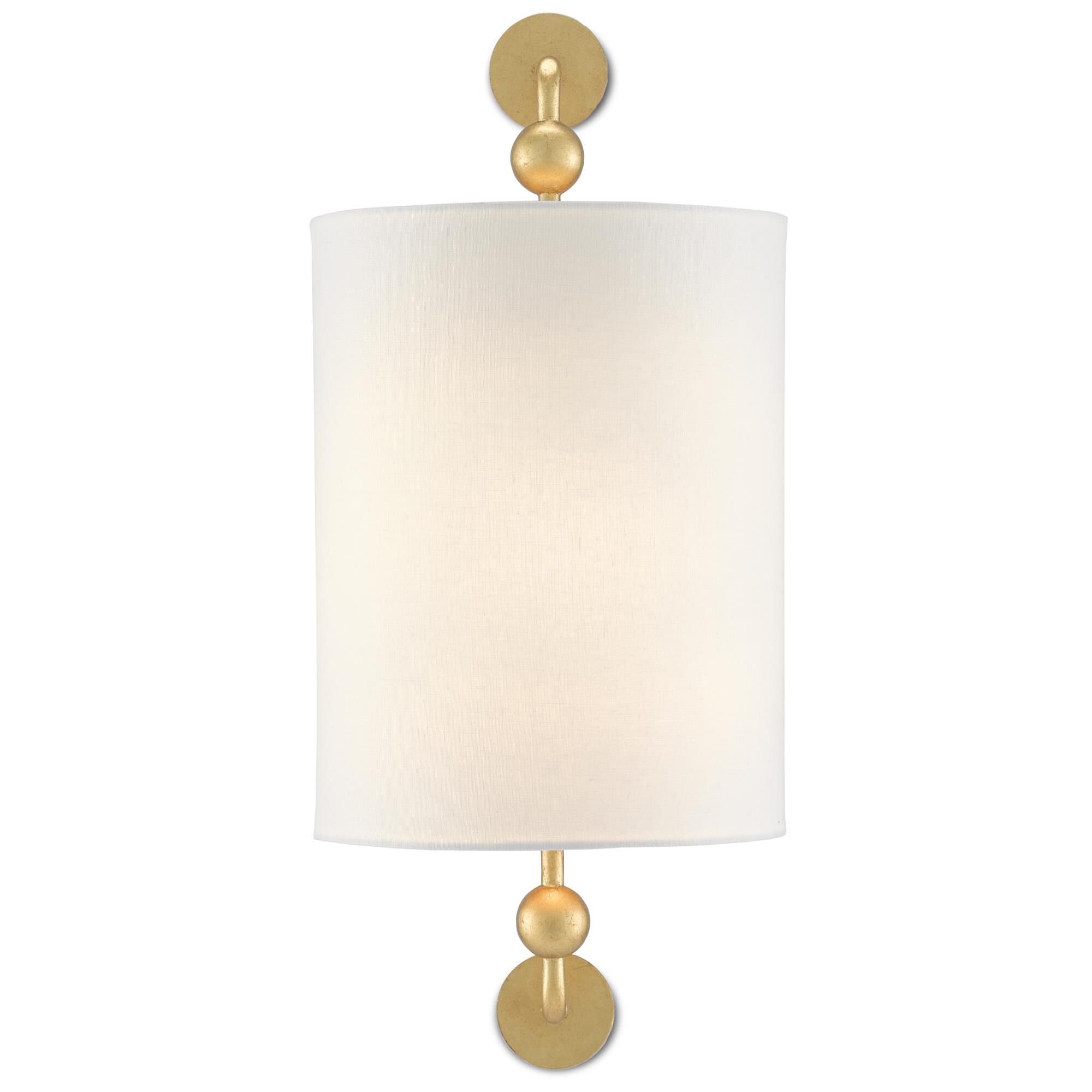 Shown in Contemporary Gold Leaf finish and Off White Linen shade