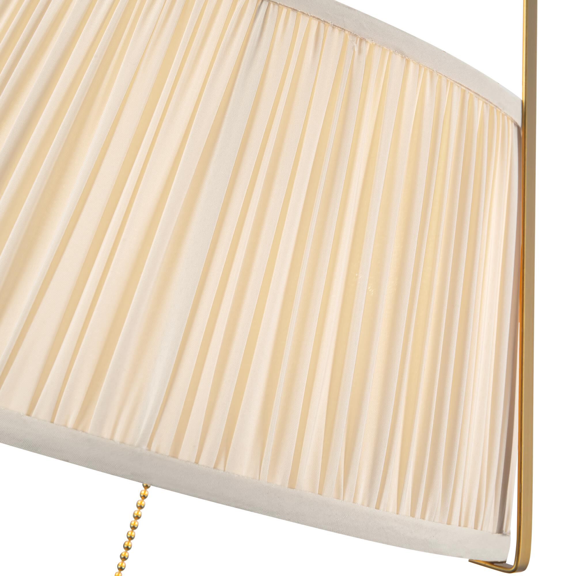 Shown in Brushed Gold finish and White Linen shade