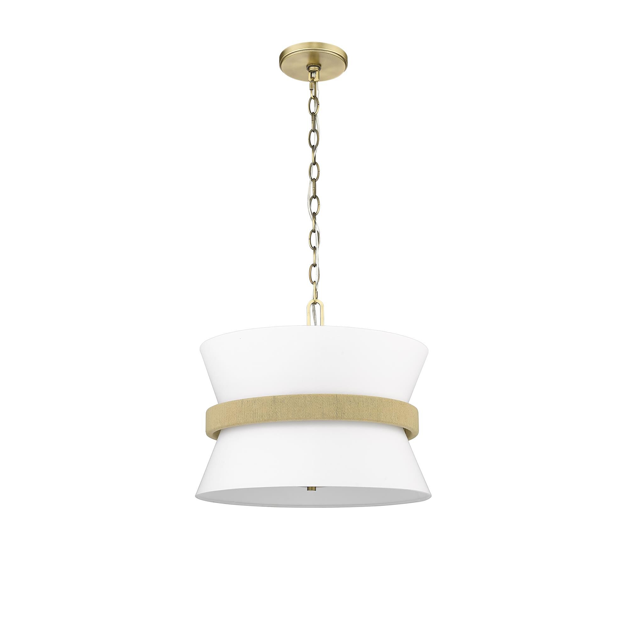 Shown in Vintage Brass finish and Fabric shade