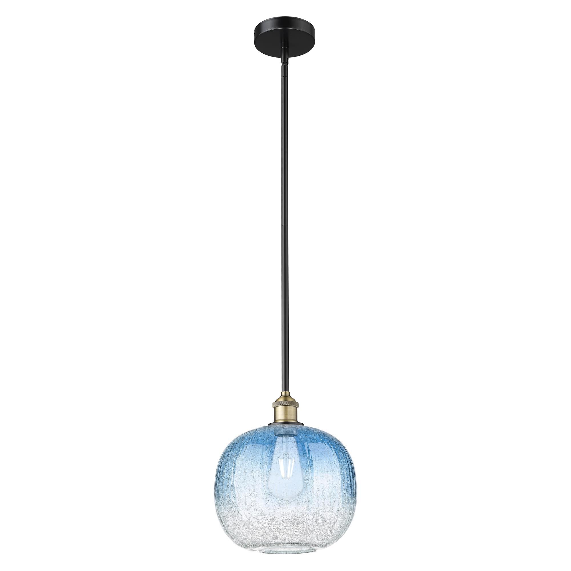 Shown in Black Antique Brass finish and Sapphire Blue glass