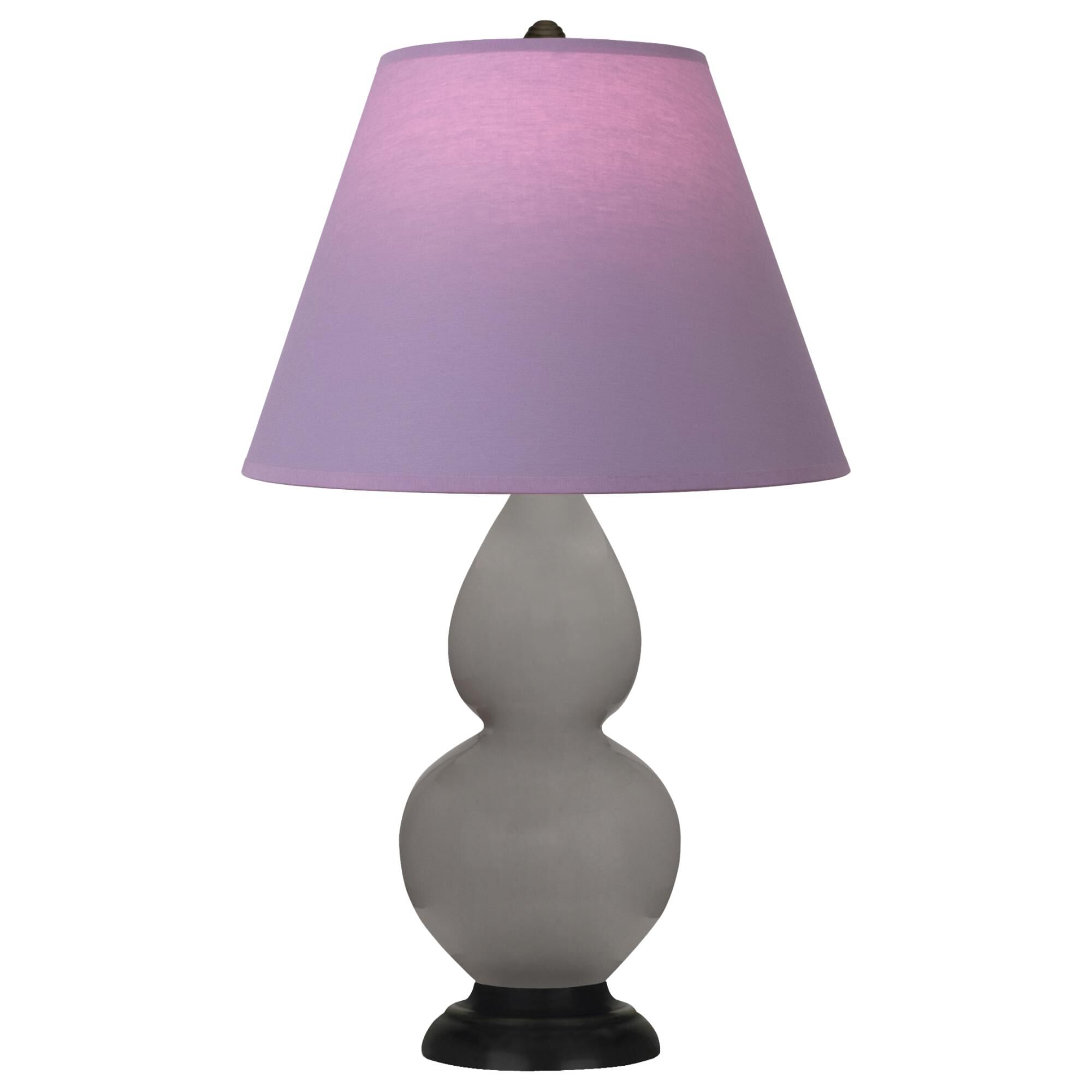 Shown in Smokey Taupe finish and Lavender and Plum shade and Antique Natural Brass accent