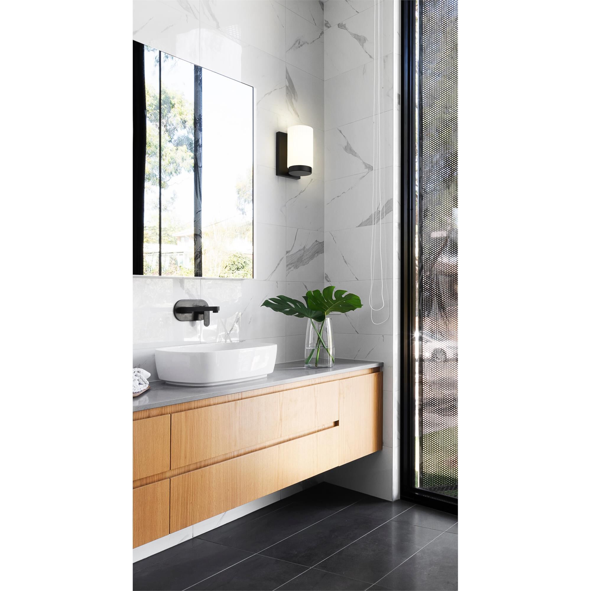 Shown in Matte Black finish and Matte Opal glass and Matte Opal shade