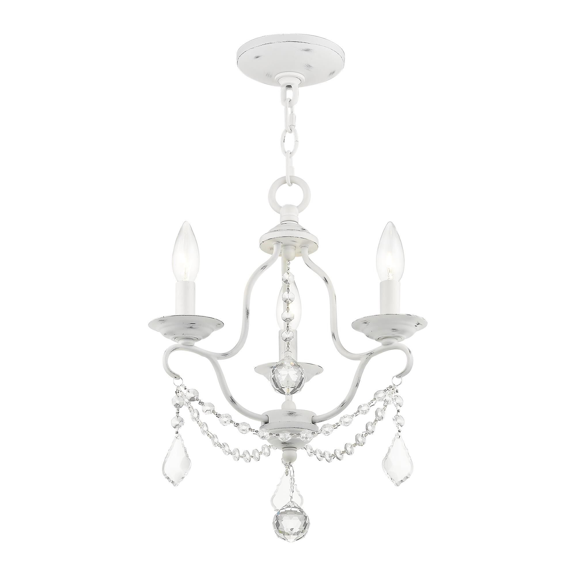 Shown in Antique White finish and Clear crystal