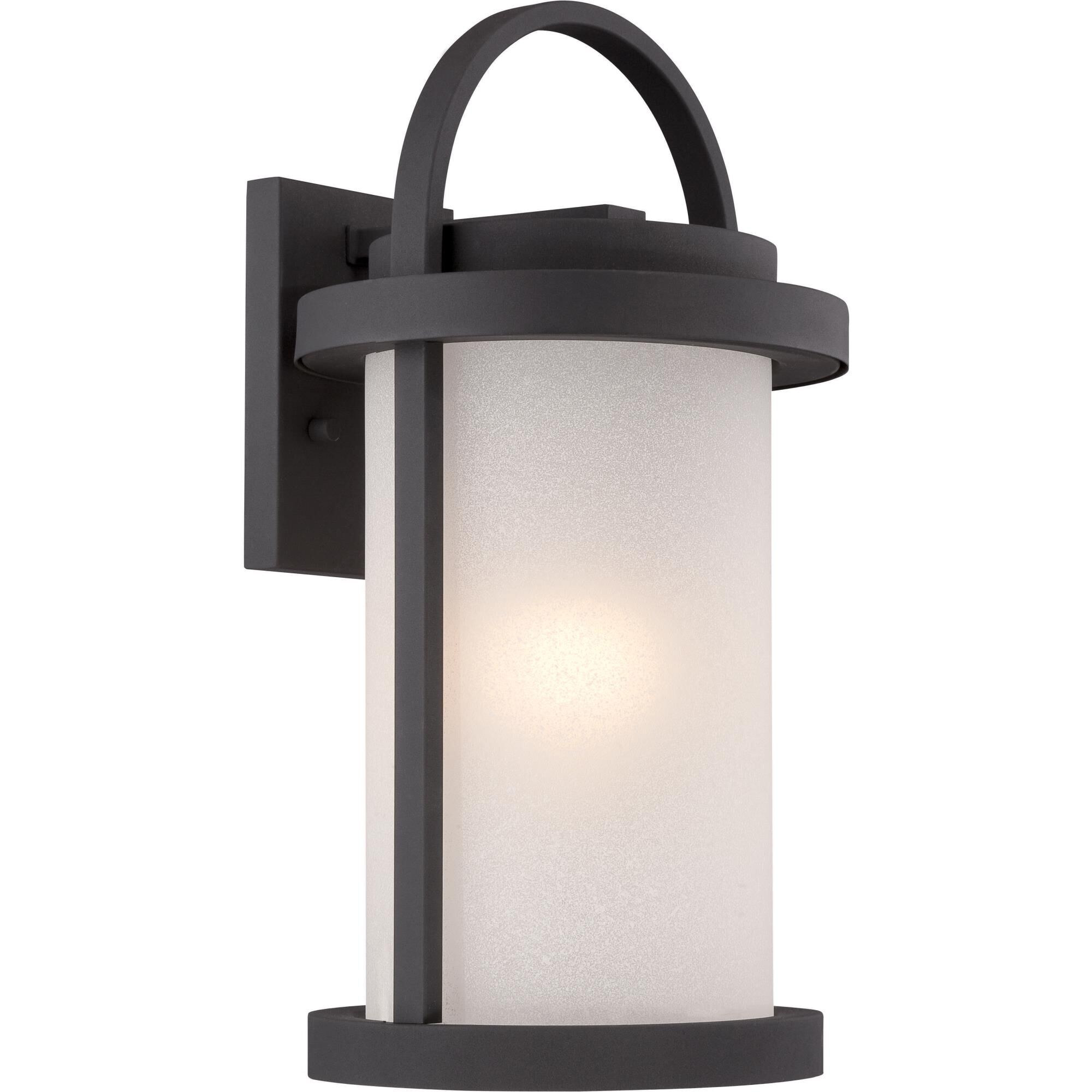 Shown in Textured Black finish and Antique White glass