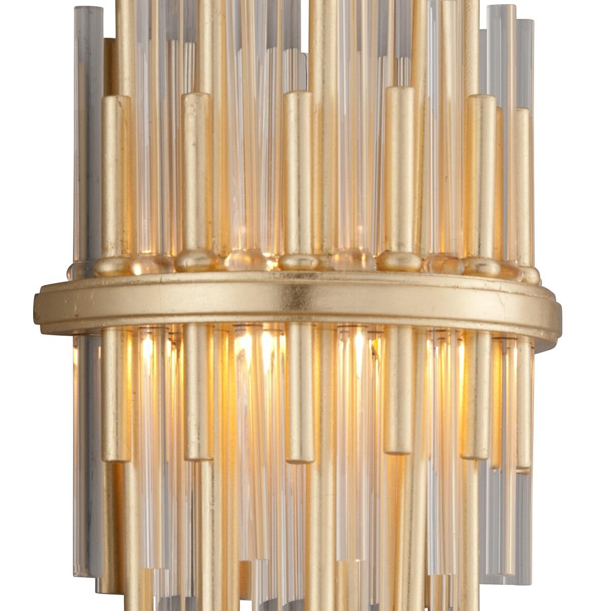 Shown in Gold Leaf With Polished Stainless Accents finish and Clear glass