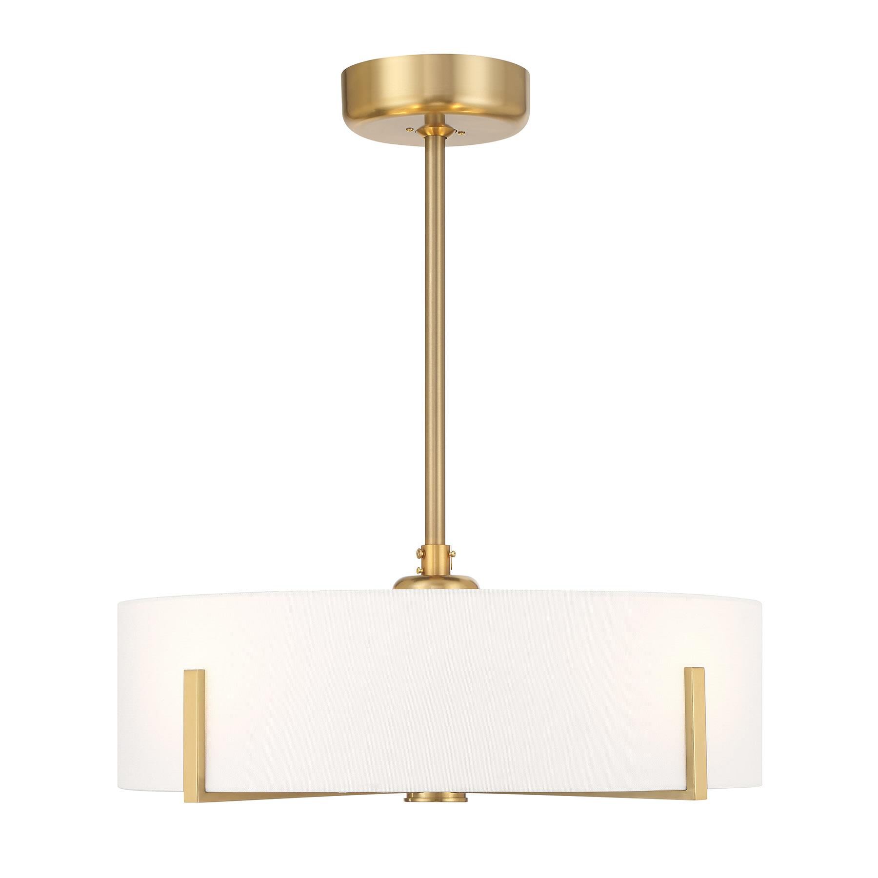 Shown in Warm Brass finish and White Fabric shade