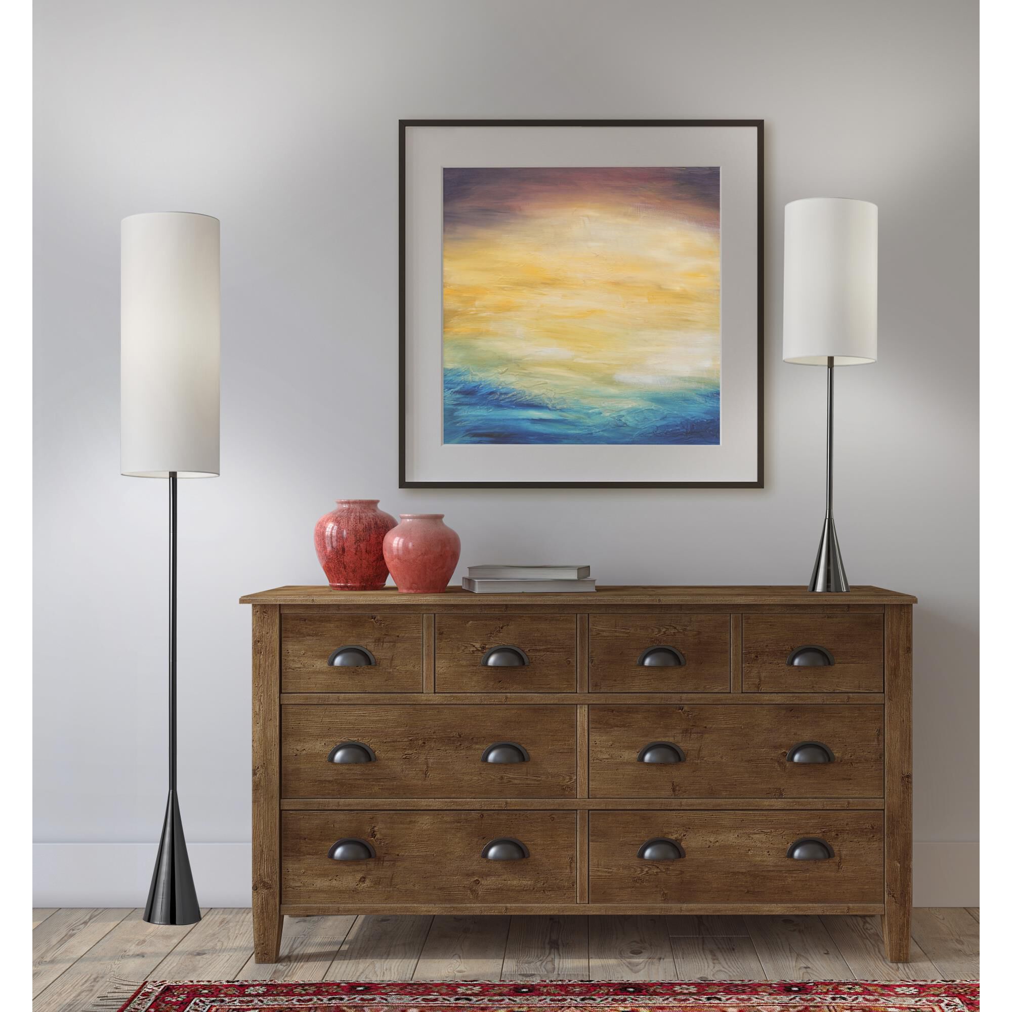 Shown in Black Nickel finish and Black Silk shade