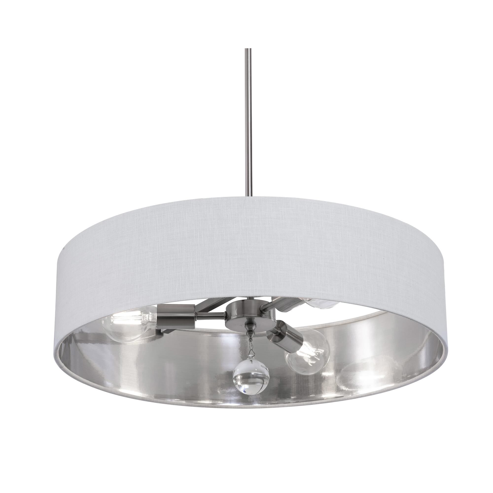Shown in Satin Nickel finish and White/Silver shade