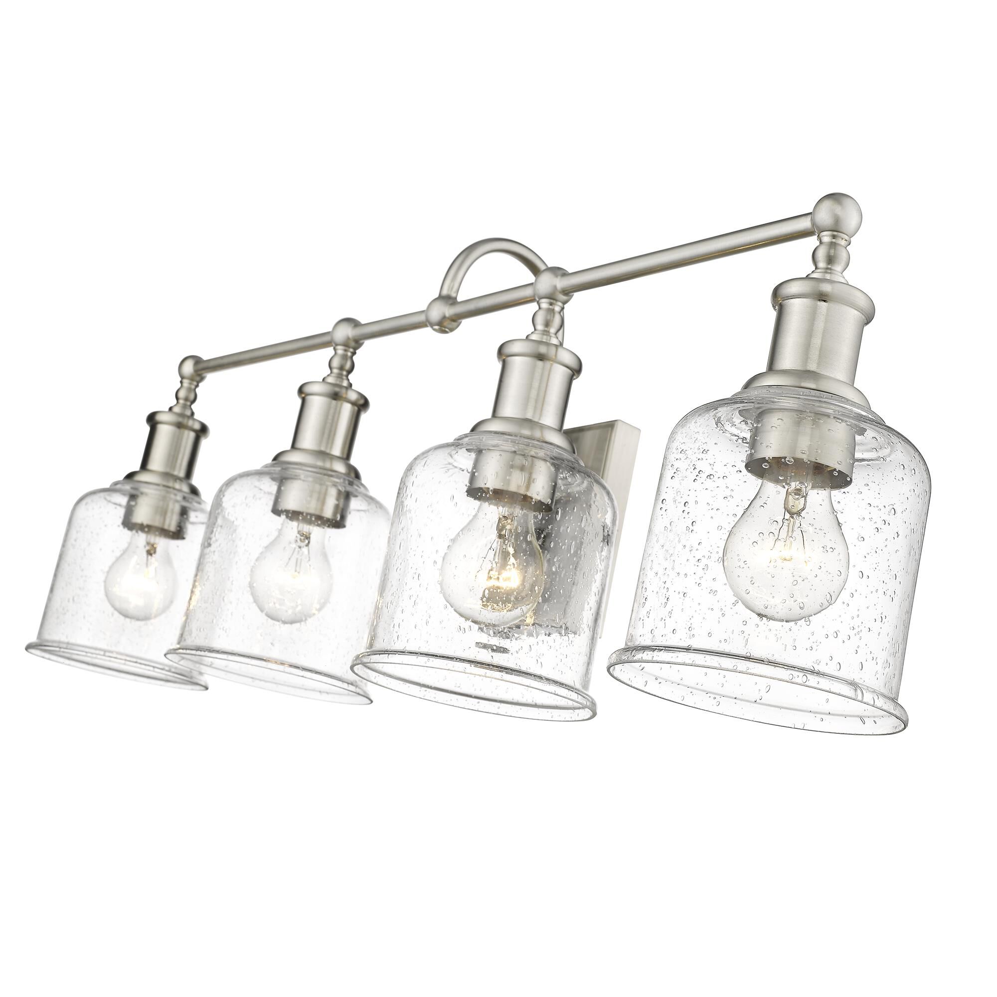 Shown in Brushed Nickel finish and Glass shade
