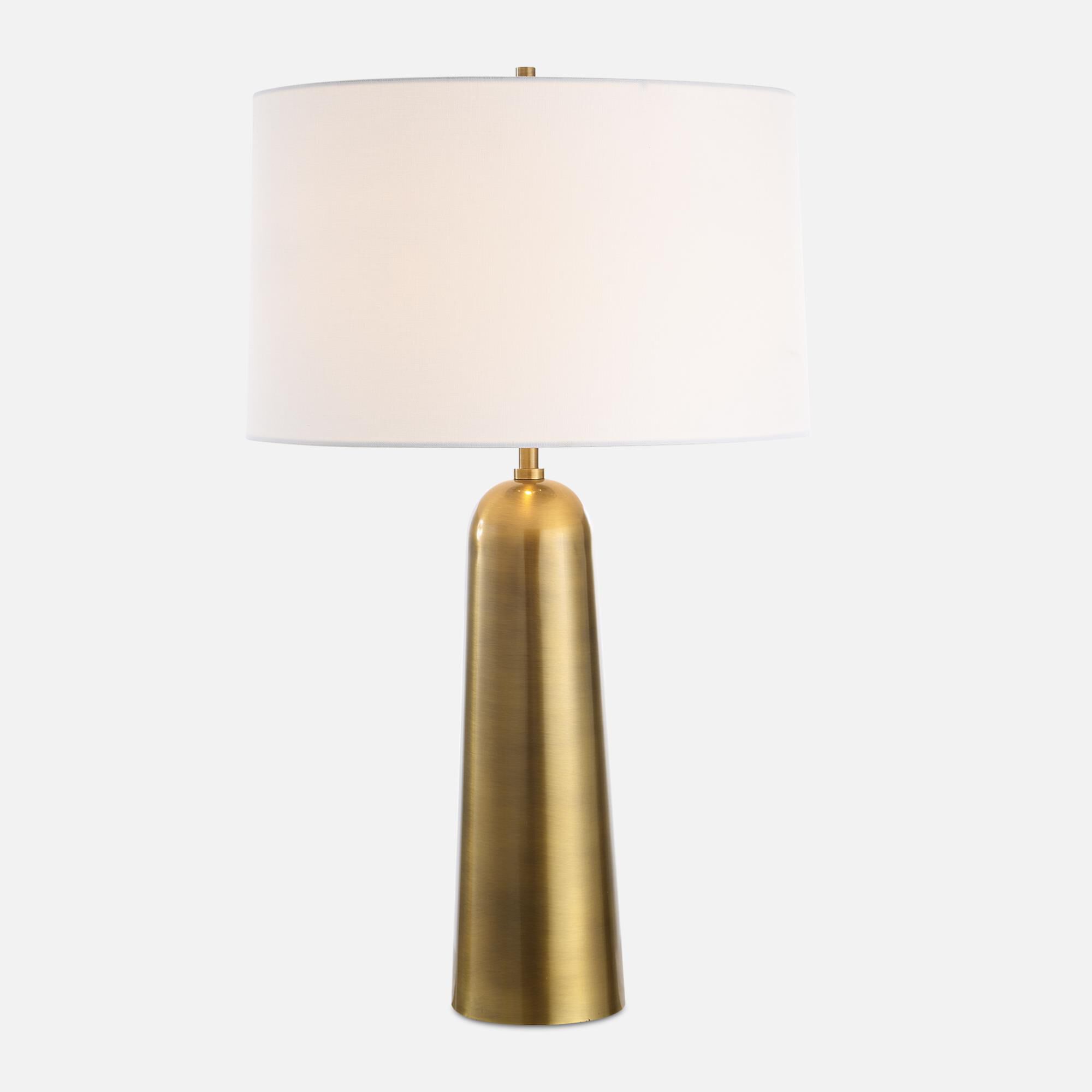 Shown in Brass finish and Round Hardback shade