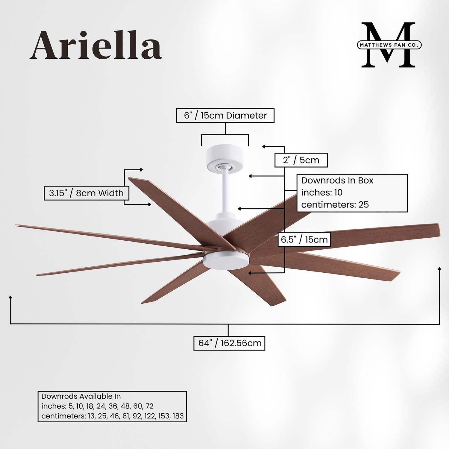 Ariella 64 Inch Ceiling Fan with Light Kit by Matthews Fan Company