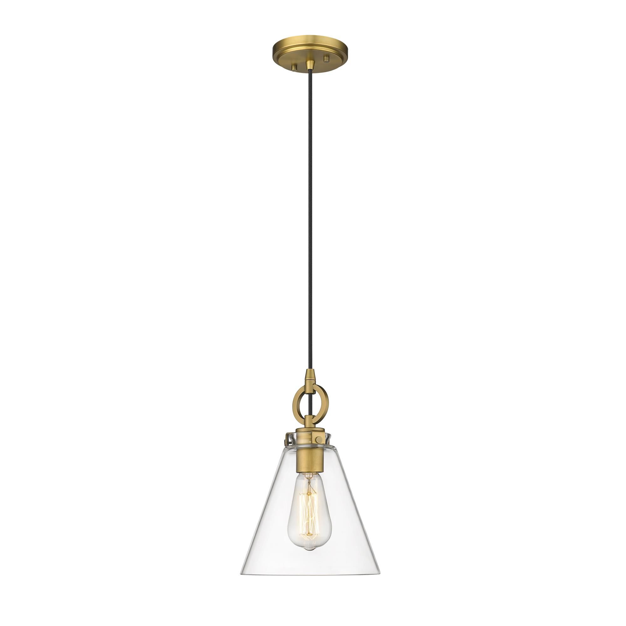 Shown in Rubbed Brass finish and Glass shade