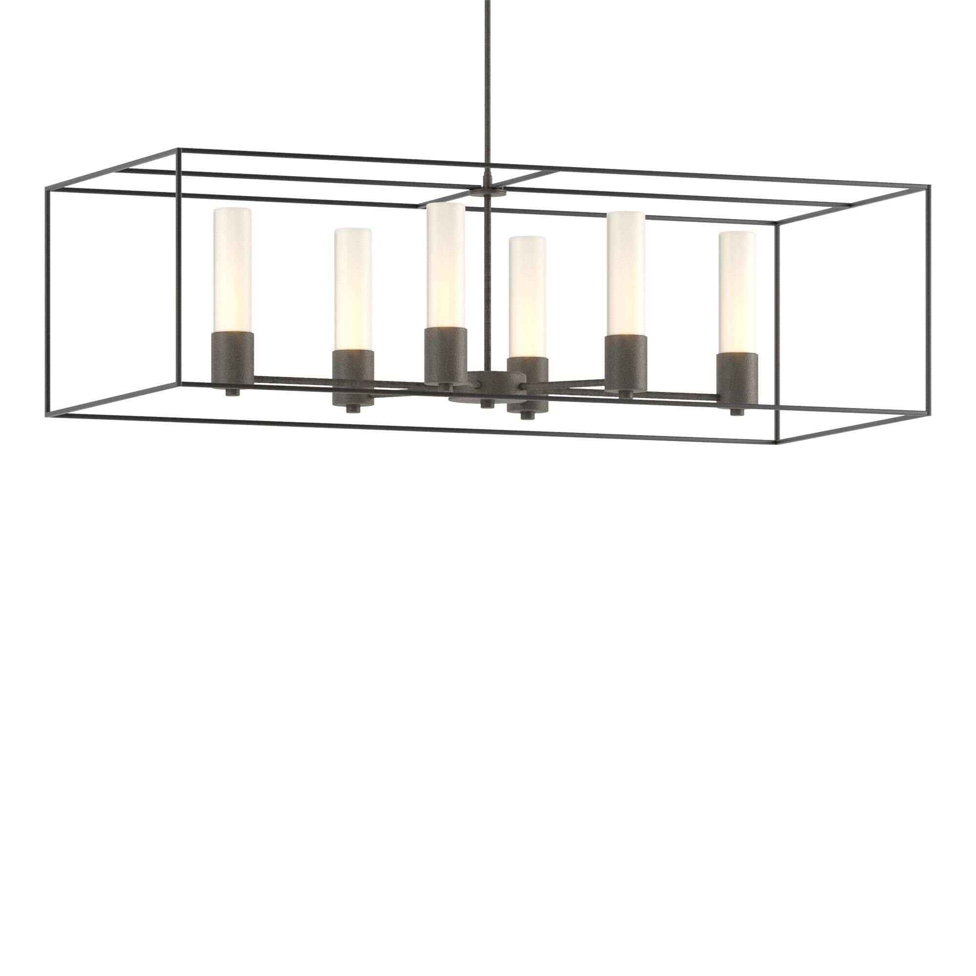 Shown in Natural Iron finish and Opal glass and Black accent