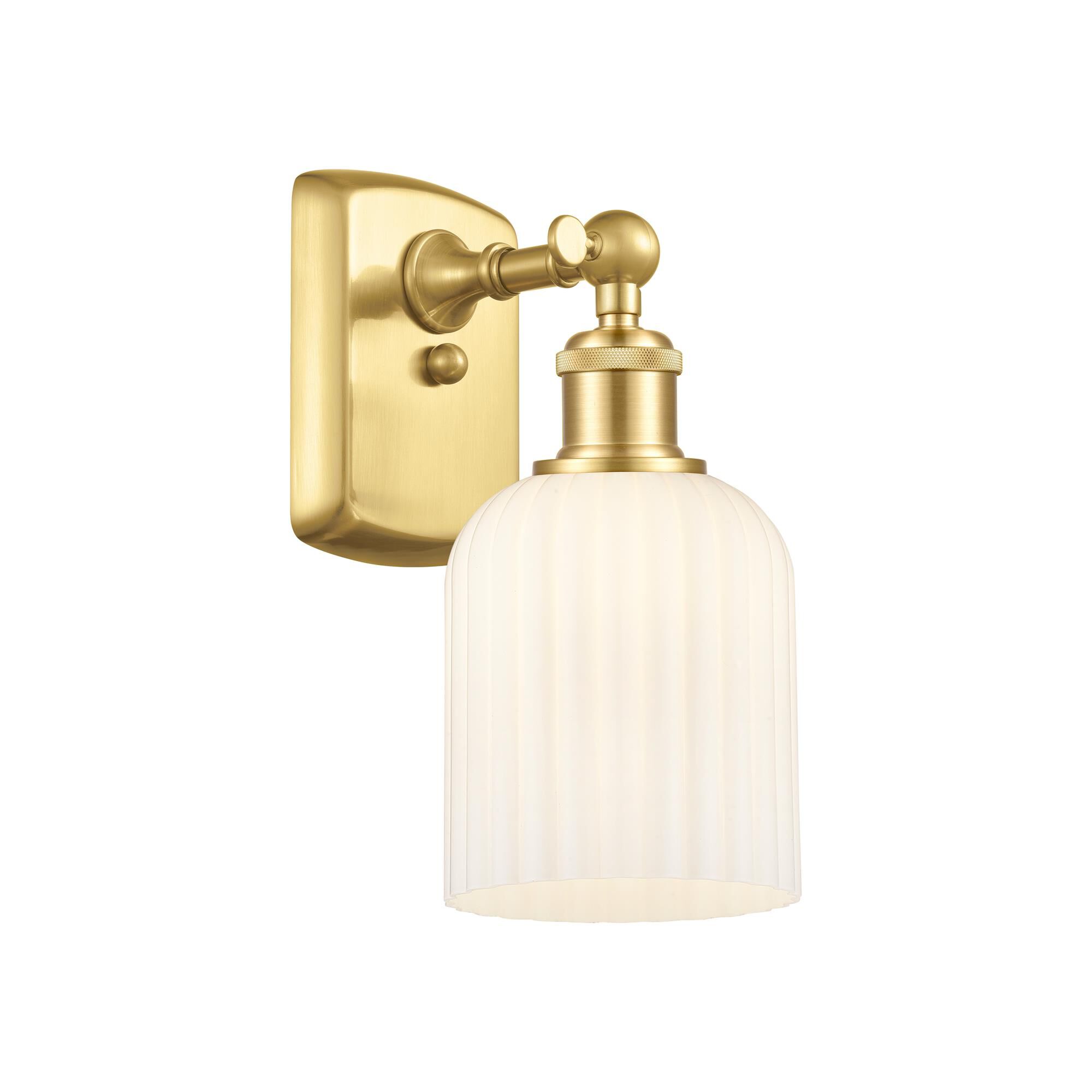 Shown in Satin Gold finish and Gloss White shade