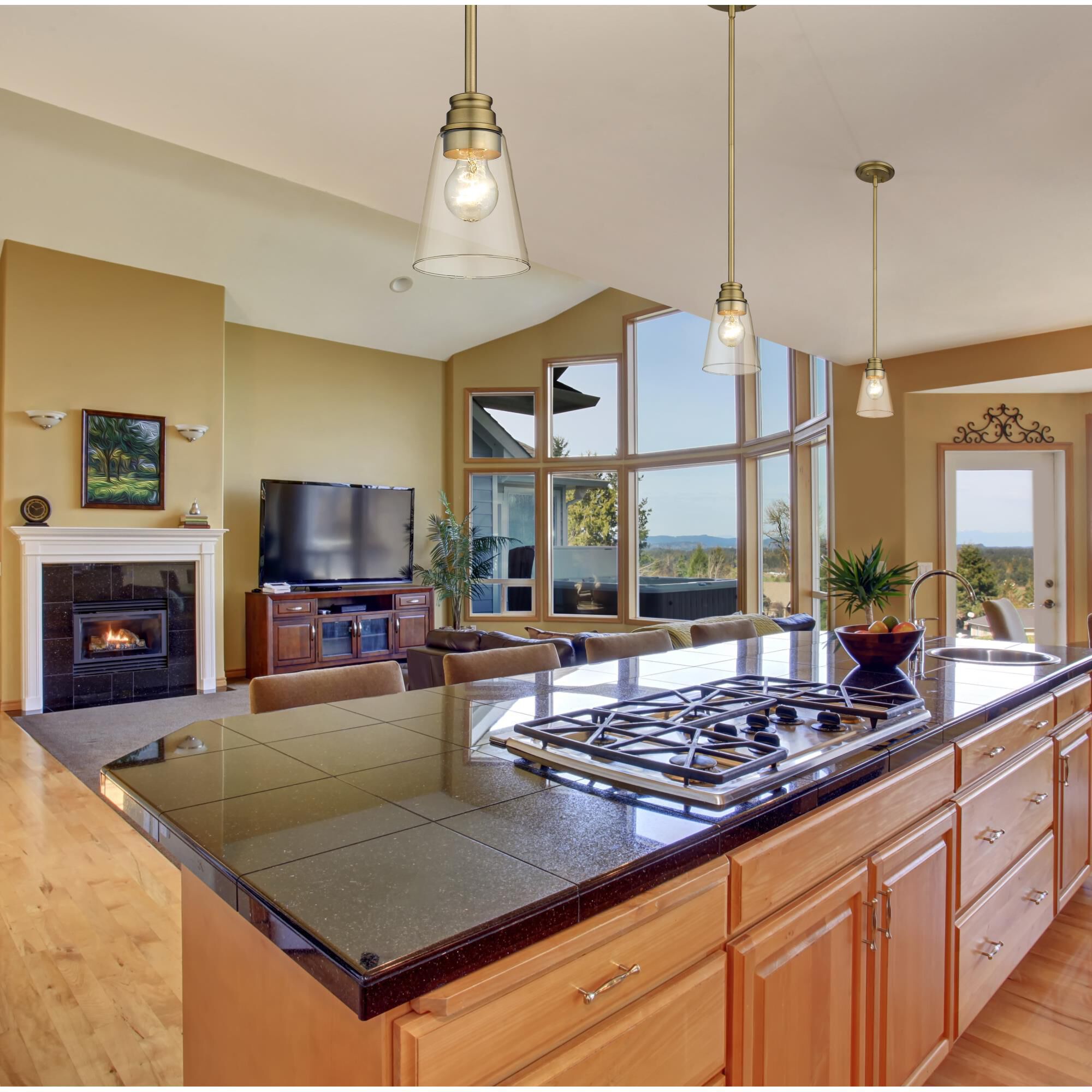 Shown in Olde Brass finish and Clear  glass and No Shade shade